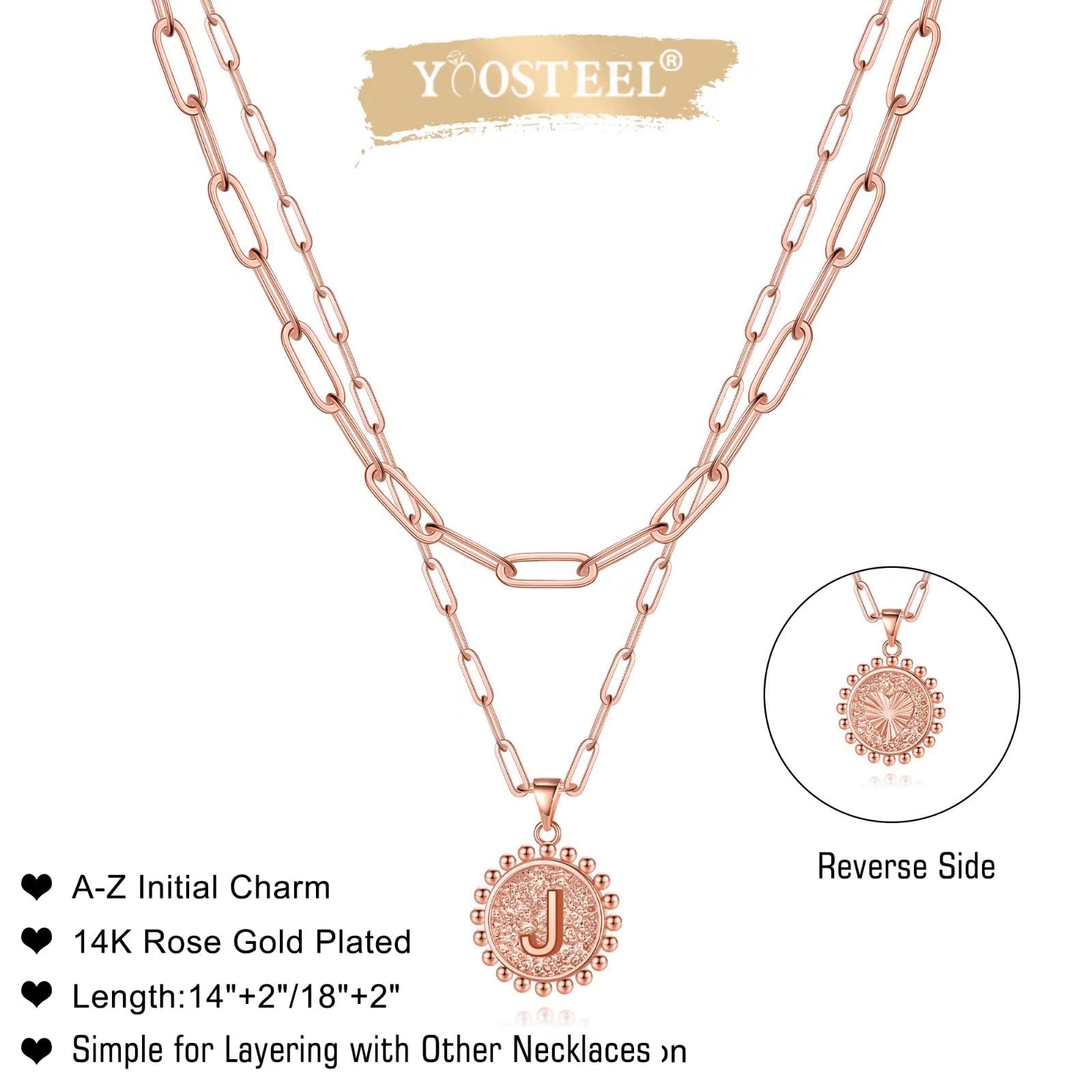 Yoosteel 14K Gold Plated Initial Necklace for Women - Personalized Dainty Layering Paperclip Link Chain Necklace, Easter Basket Stuffers & Gift Ideas | Perfect for Layering, Everyday Wear, and Special Occasions