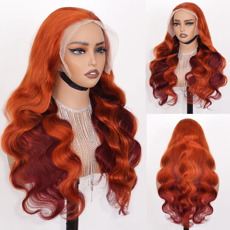 Eullair Ombre Ginger Brown Body Wave Human Hair Glueless Wig - 2-Tone Lace Frontal Wig (EW006) for Women | Natural Look for Daily Wear & Special Occasions