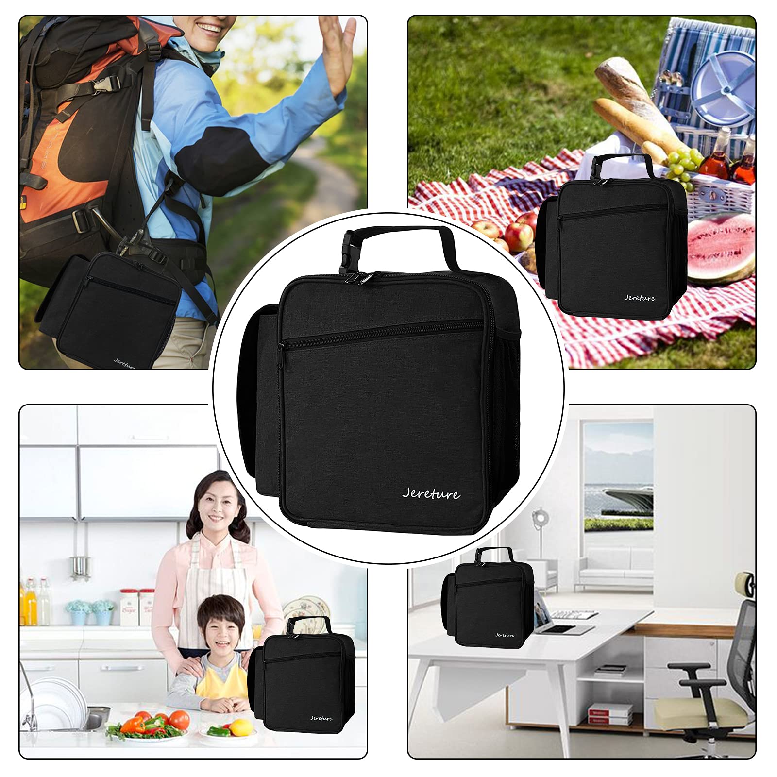 Insulated Lunch Box for Men & Women - Compact Leakproof Office Lunch Bag with Paper Towel Holder, Soft Cooler for Work, Beach & Outdoor (Black) | Perfect for Office, Picnic, Travel & Daily Commute