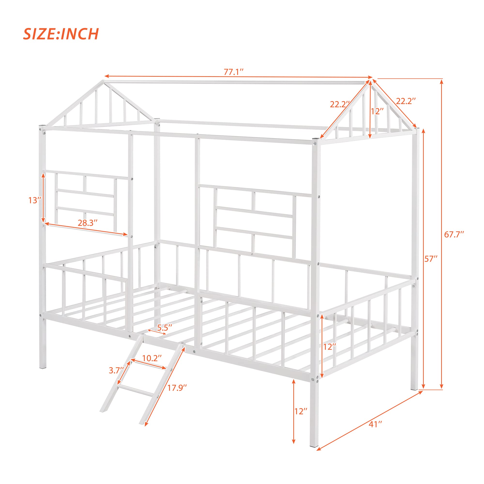 MERITLINE Twin House Bed Frame - Metal Platform Bed with House Shape Design for Kids, Boys & Girls - White | Perfect for Children's Bedroom, Playroom & Themed Decor