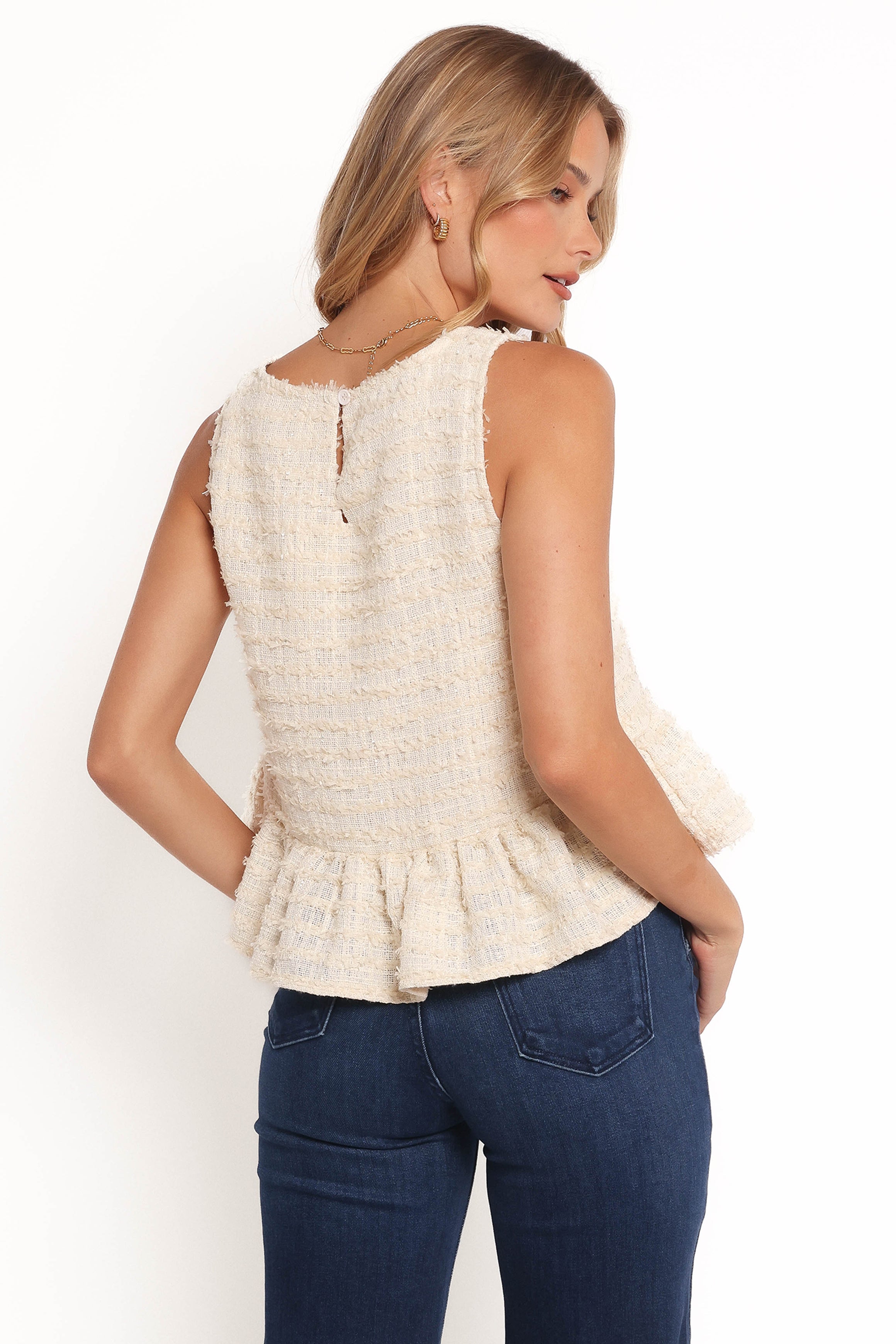 Fren Ruffle Top Women's Blouse - Cream | Elegant Ruffled Shirt for Casual & Party Wear