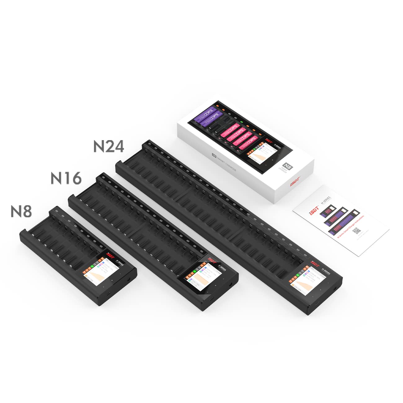 ISDT N8 8-Bay LCD Battery Charger for AAA AA LiFePO4 Ni-MH Ni-CD - Fast 1.5H Charging Station with Discharge Function - Perfect for Home, Office, and Professional Battery Maintenance