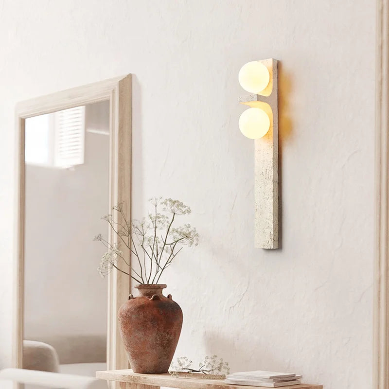 Lumina Twin Globe Marble Wall Sconce - Modern Marble & Glass Wall Light Fixture for Bedroom, Living Room, Hallway - Elegant Home Decor Lighting
