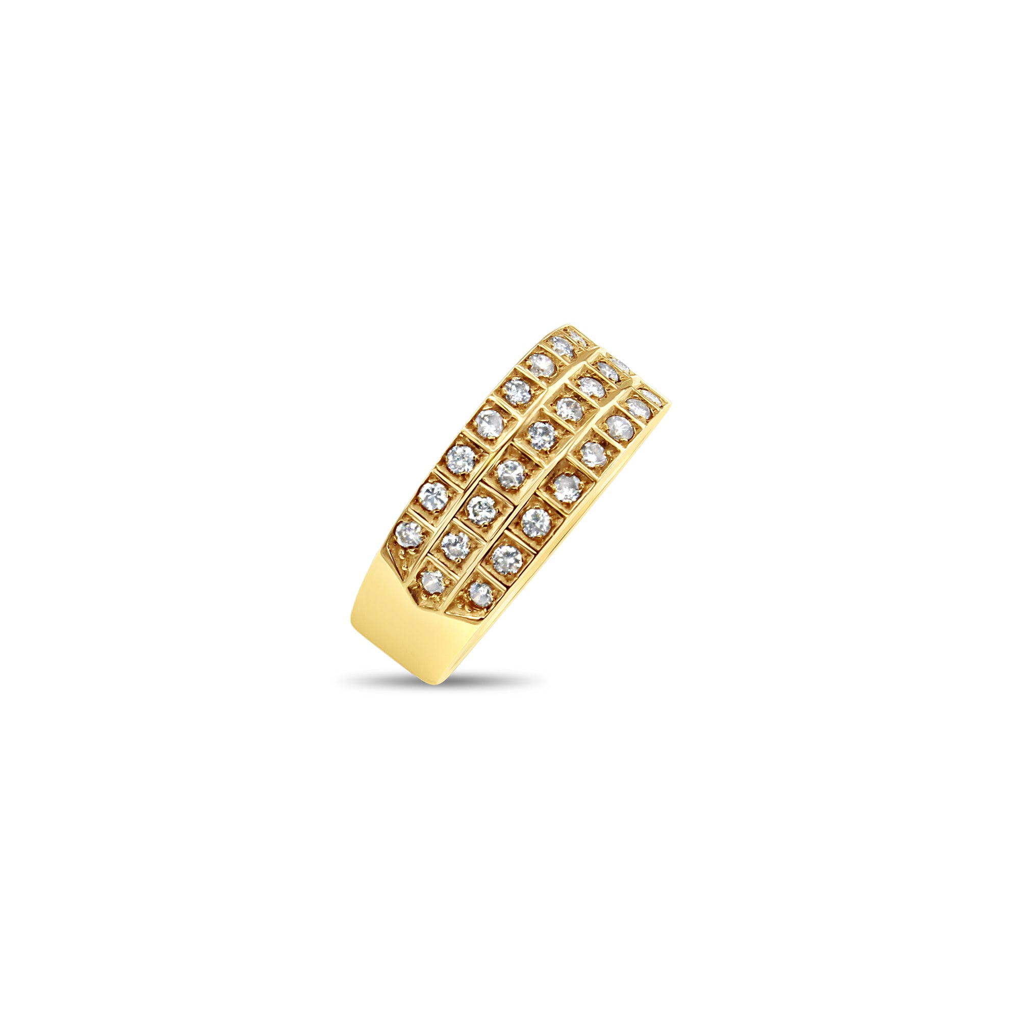 14K Yellow Gold Three Row Diamond Wedding Band - 0.50cttw Elegant Stackable Ring for Bridal, Anniversary & Special Occasions