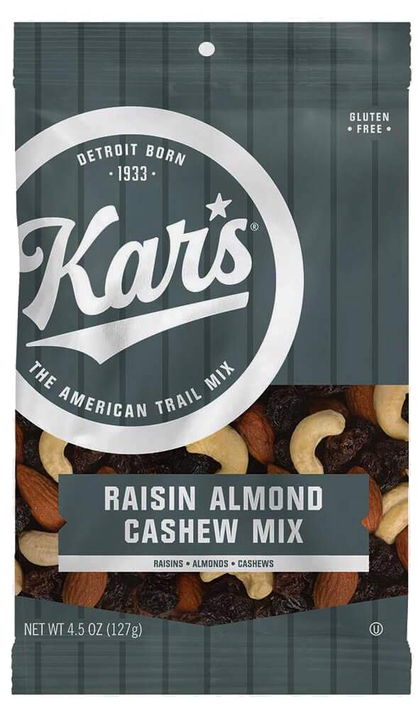 Kar's Raisin Almond Cashew Mix - 4.5oz Bags (Pack of 12) | Healthy Snack for Hiking, Office & On-the-Go | Gluten-Free Trail Mix with Nuts & Dried Fruit