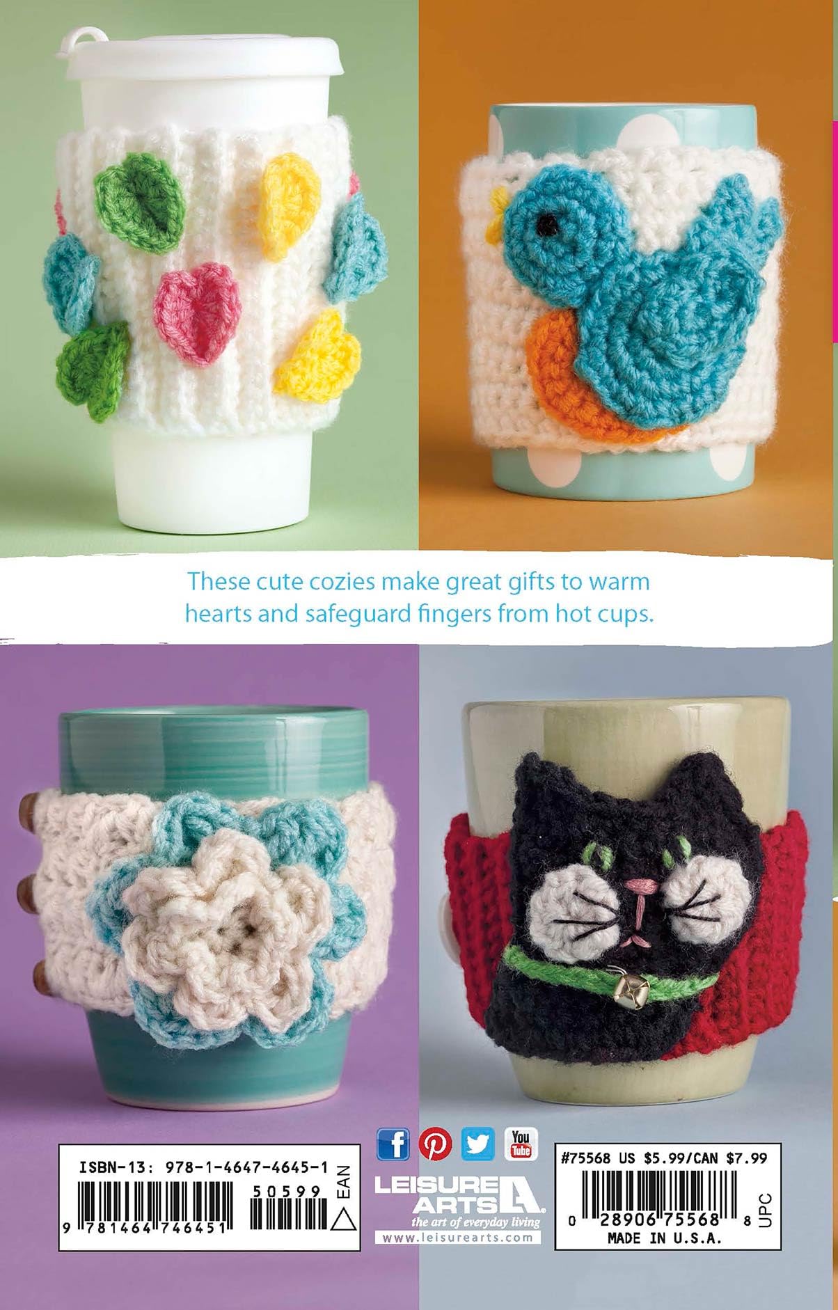 Leisure Arts Cup Cozies Crochet Book - Easy Crochet Patterns for Beginners | DIY Mug Cozy & Drink Holder Projects for Home & Gifts