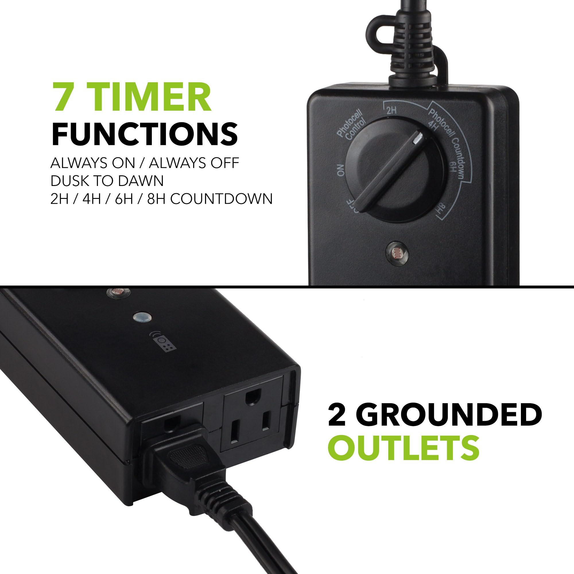 BN-LINK Outdoor Light Timer Waterproof 15A - 24-Hour Programmable Plug-in Timer with Countdown Function (2/4/6/8 Hours) - 100ft Remote Control & 2 Grounded Outlets - ETL Certified for Home, Garden, Patio & Landscape Lighting Automation