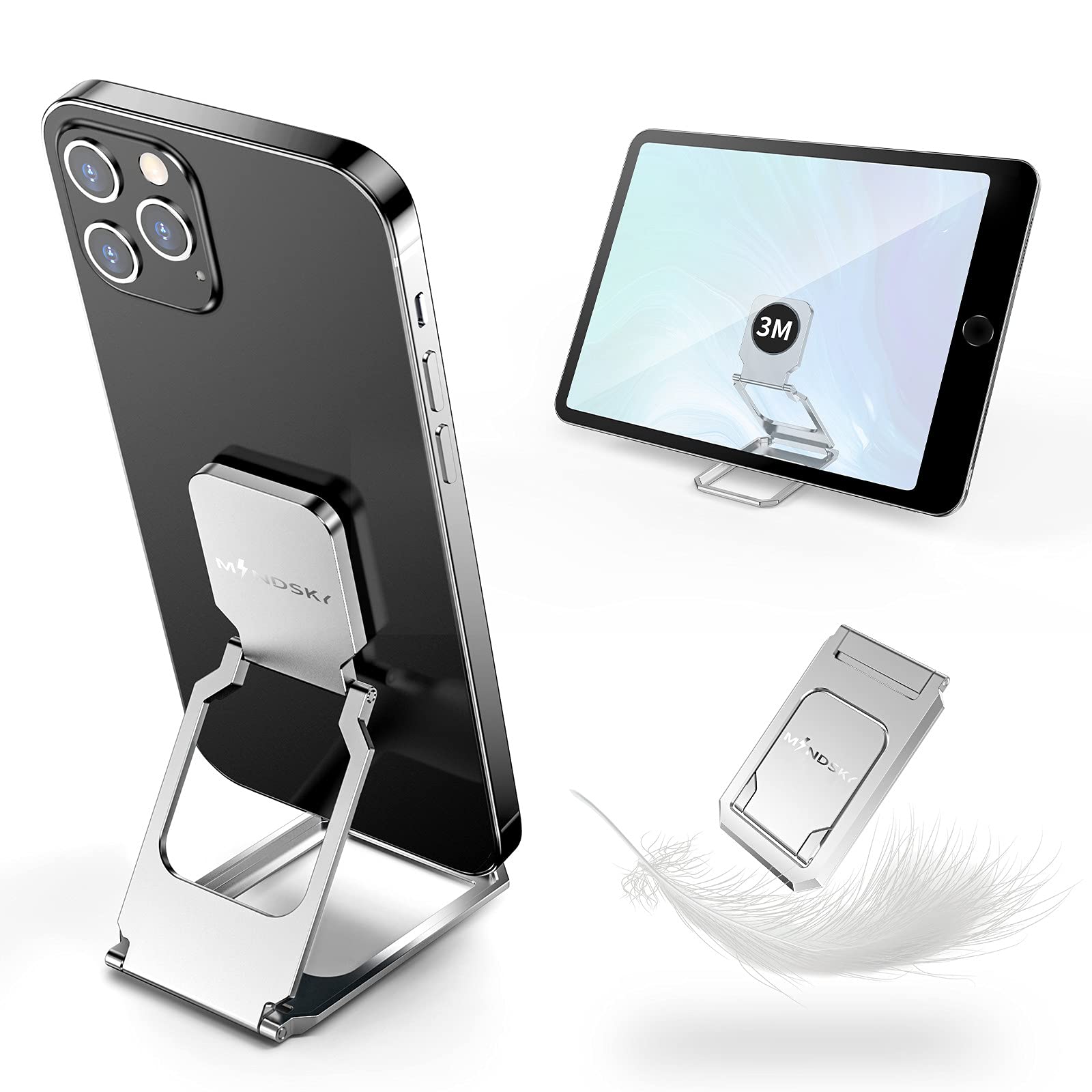 MINDSKY Ultra-Thin Aluminum Phone Ring Stand & Kickstand - Foldable Phone Grip Holder for iPhone, iPad, Smartphones & Tablets - Perfect for Desk, Travel & Hands-Free Viewing