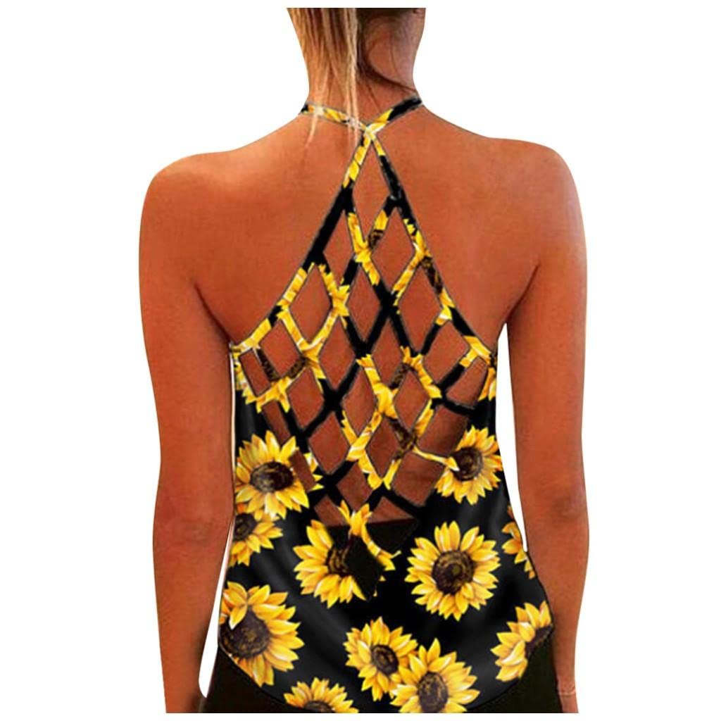 Gibobby Women's Sexy Hollow Out Camisole Tank Top - Open Back Summer Casual Loose Fit Cute Backless Halter Top for Beach, Party & Date Night