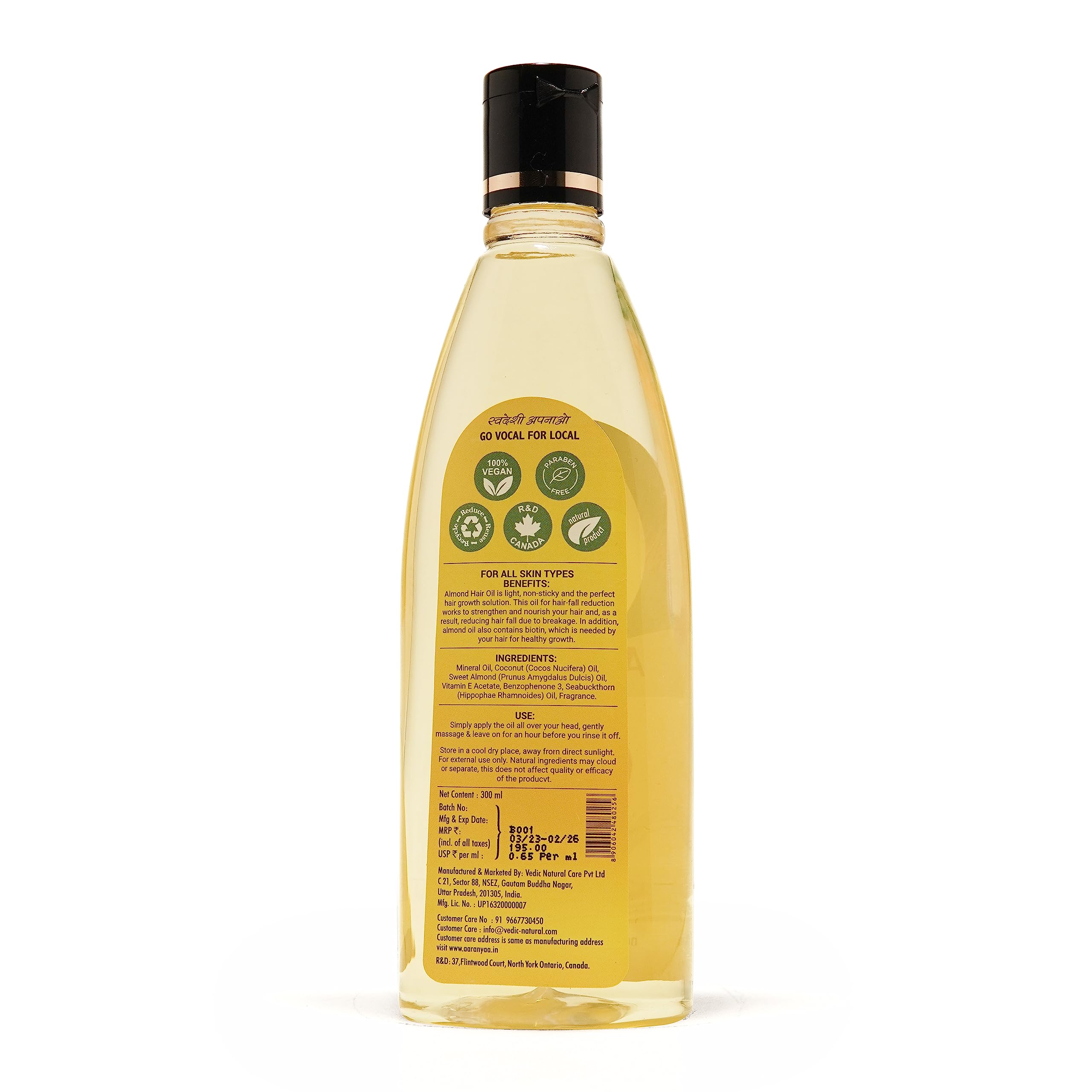 Aaranyaa 100% Pure Almond Hair Oil for Growth & Shine - Best for Dry, Damaged Hair & Scalp Care - Perfect for Daily Hair Nourishment & Massage