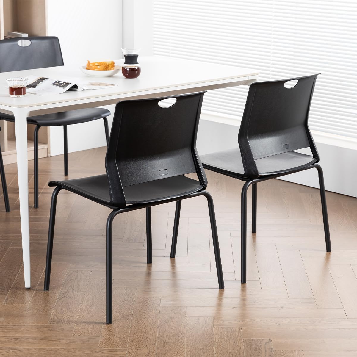 4-Pack Black Stackable Plastic Chairs - Modern Wide Seat Dining & Office Chairs for Conference Room, Church, Living Room, Waiting Area, Classroom | Perfect for Home, Office & Commercial Spaces