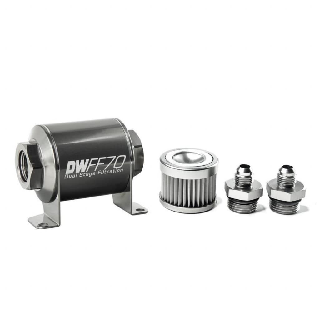 DeatschWerks Universal Inline Fuel Filter Housing Kit - 6AN Stainless Steel with 10 Micron Filter | Perfect for High-Performance Fuel Systems & Automotive Upgrades