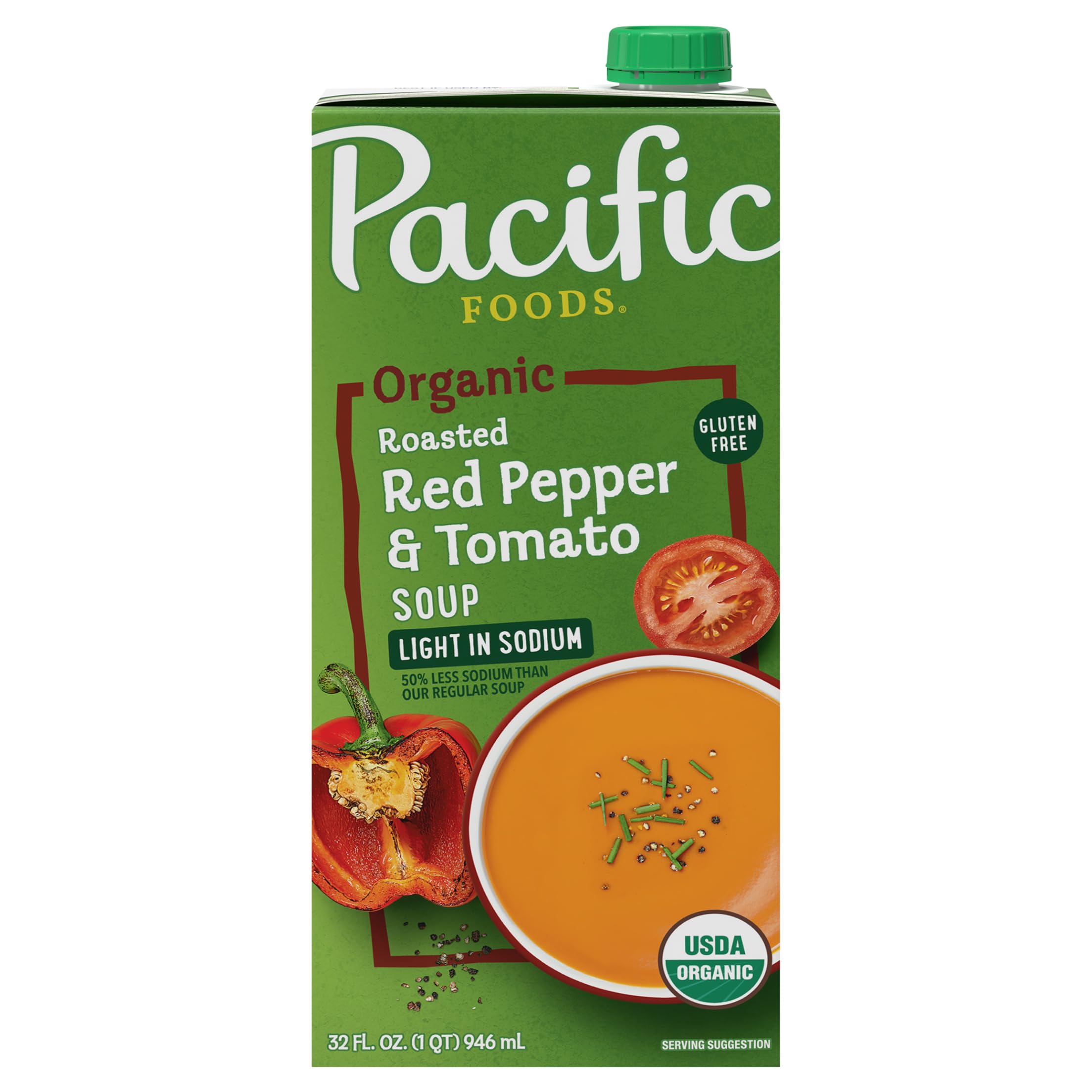 Pacific Foods Organic Low Sodium Red Pepper & Tomato Soup - 32 oz (Pack of 6) | Vegan, Gluten-Free Soup for Healthy Meals & Quick Lunches | Perfect for Office, Camping & Cold Weather Comfort