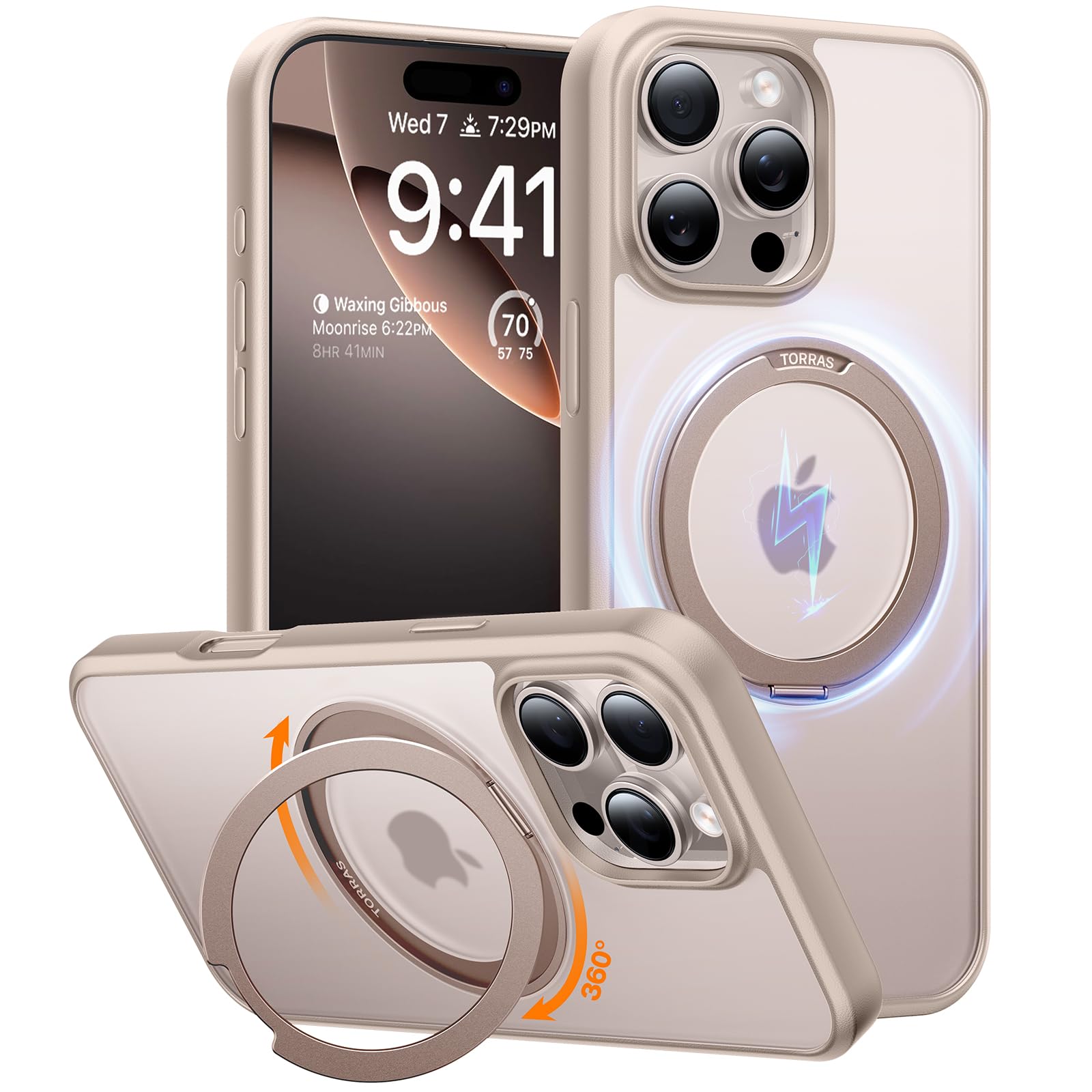 TORRAS 360° Rotatable Magnetic Ring Stand Case for iPhone 16 Pro Max (6.9