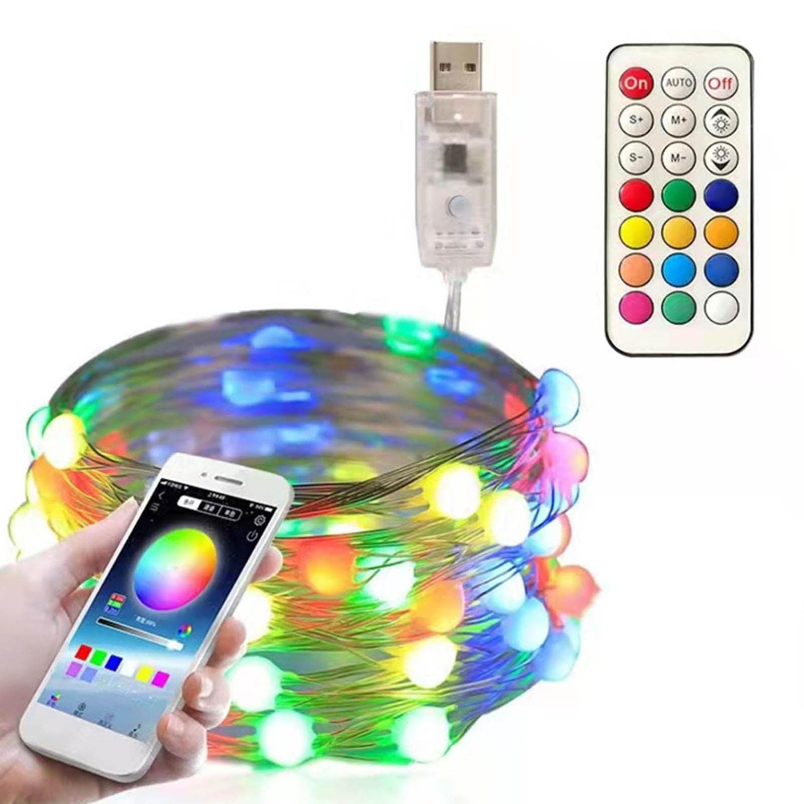 7 Color LED String Lights with Bluetooth App Control - 33FT Bendable RGB Waterproof IP65 Outdoor Lights for Holiday, Party, Patio, Camping & Home Decoration