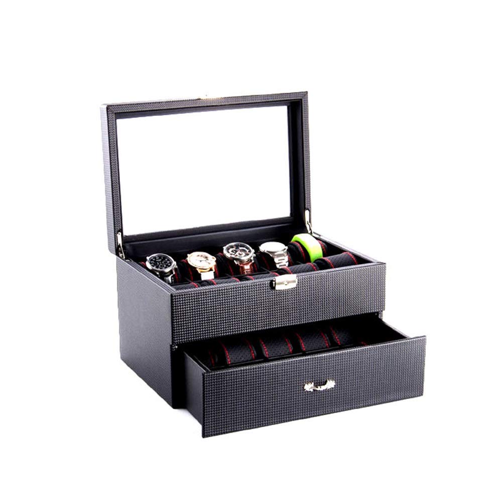 Premium Double Watch Storage Box with Glass Sunroof & Lock - Holds 20 Watches (Black, 31x21x18cm) - Perfect for Watch Collectors & Jewelry Organization at Home or Office