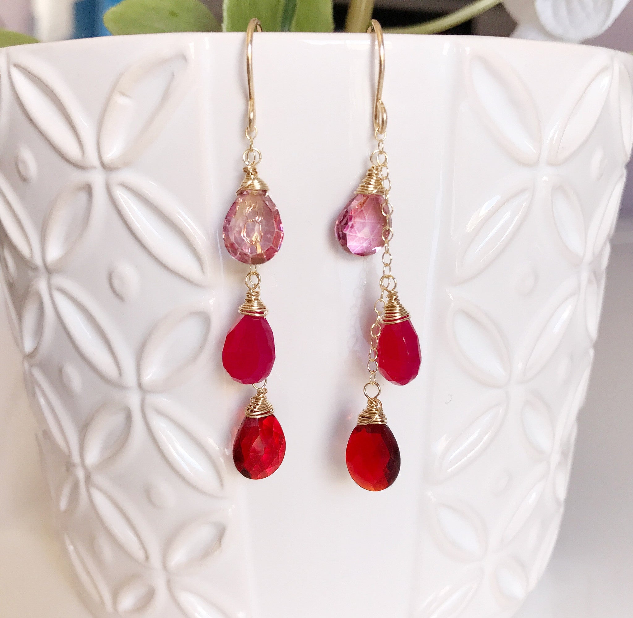 Adele Garnet Quartz Earrings for Women - Elegant Red Gemstone Stud Earrings for Daily Wear, Parties & Special Occasions