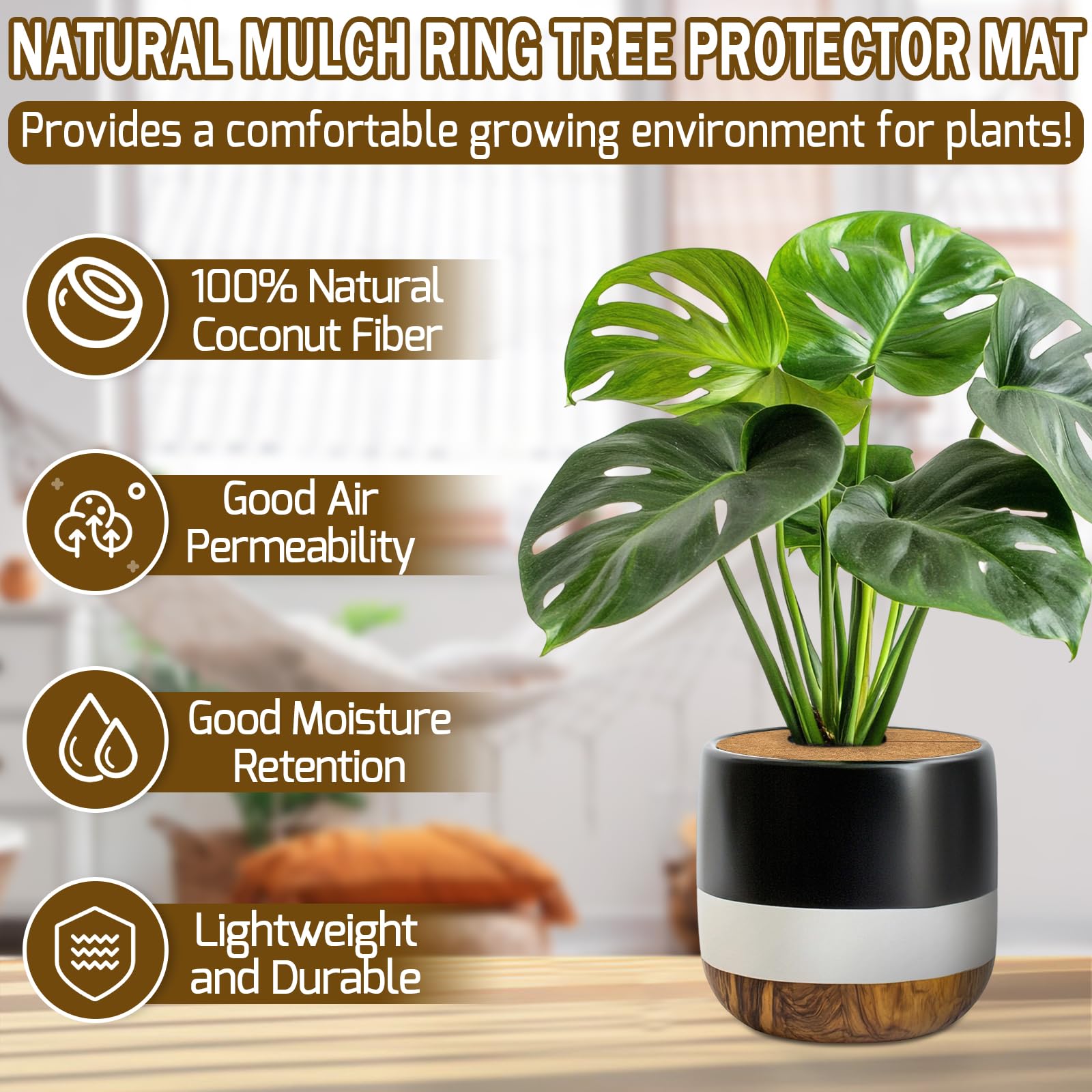 ZeeDix 20 Pack Coconut Fiber Mulch Rings - 11.8 Inch Tree Protector Mats for Indoor/Outdoor Plants, Weed Barrier, Disc Plant Cover for Flower Pots & Garden Trees | Ideal for Landscaping, Gardening & Plant Protection
