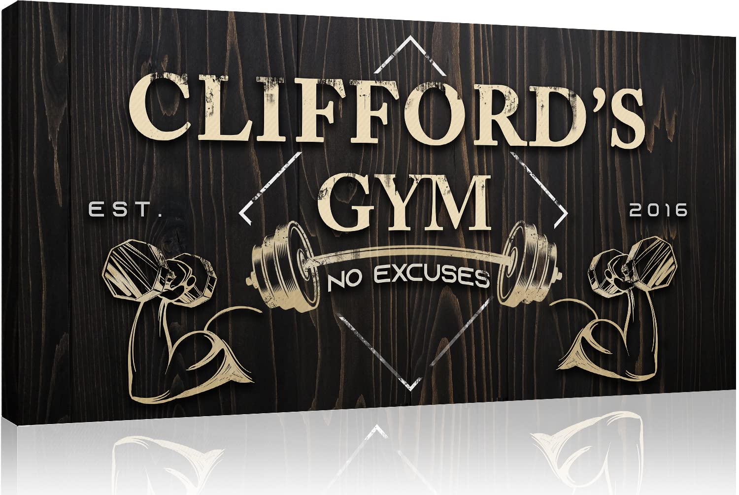 Personalized Gym Sign Wall Art Decor - Custom Motivational Canvas for Home Gym, Workout Room & Fitness Center - 60x30in Inspirational Workout Poster with Wooden Background - Perfect for Home Decor, Gym Wall Art & Fitness Motivation