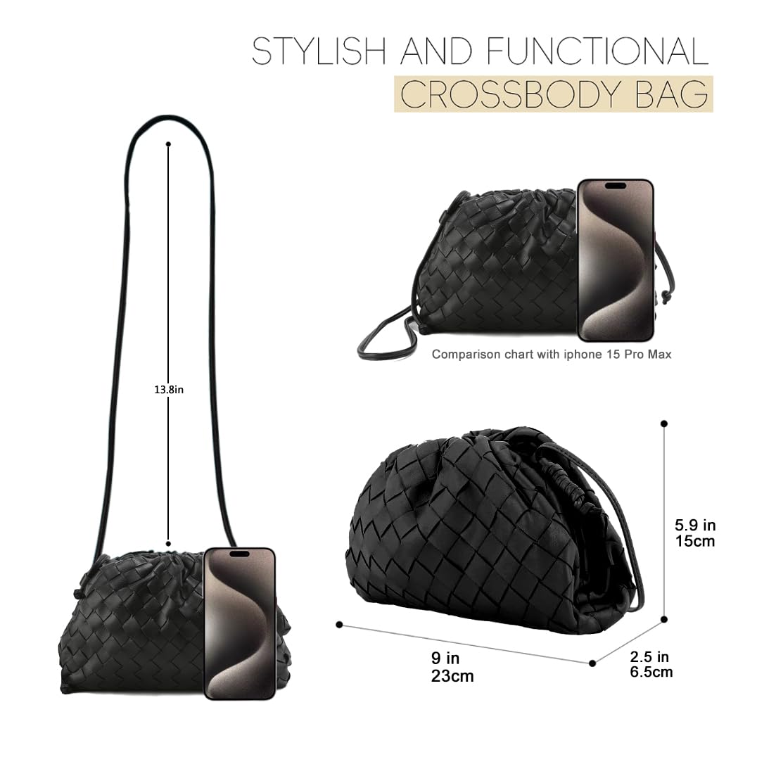 SUMICH Women's Quilted Crossbody Purse - Handmade Leather Clutch Bag, Dumpling Style Hobo Shoulder Bag with Ruching Details | Perfect for Daily Use, Travel & Special Occasions