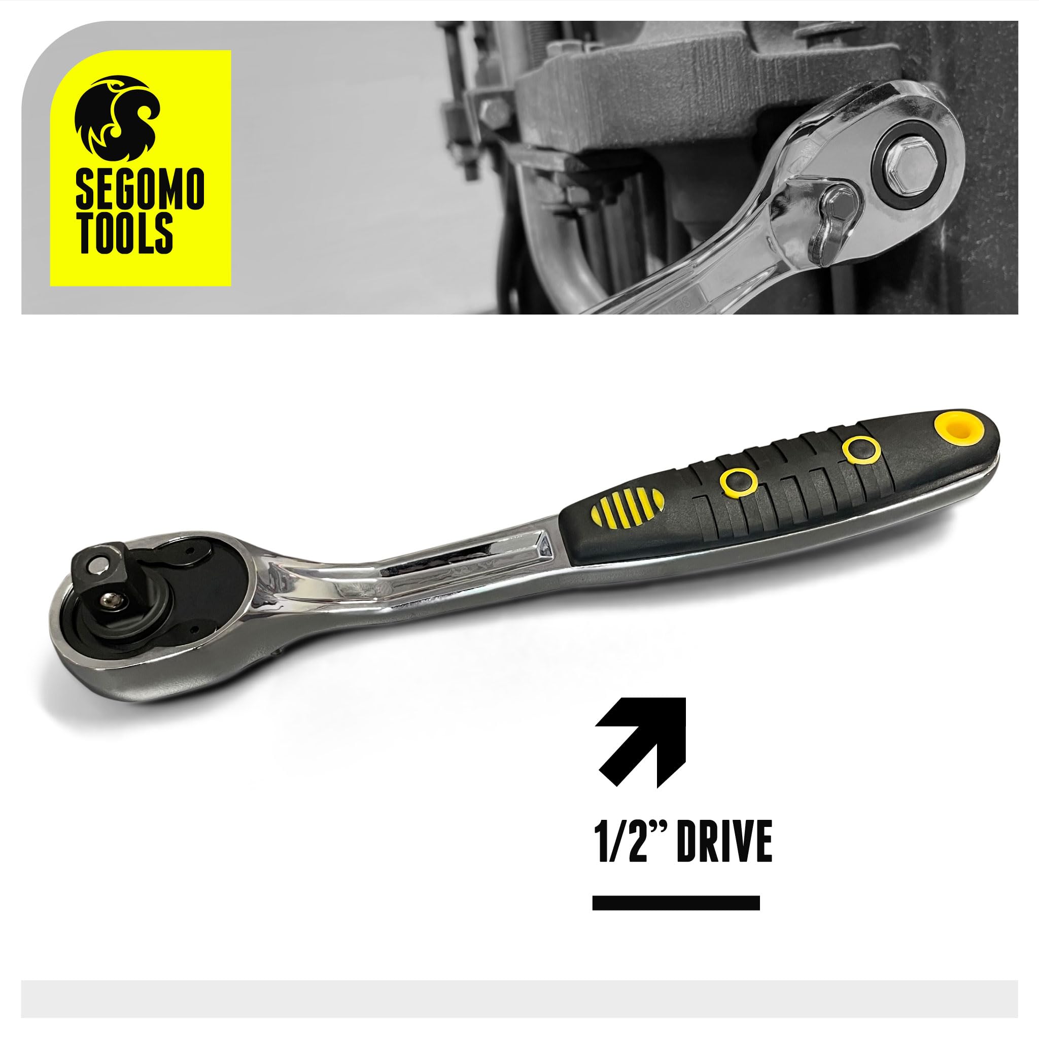 Segomo Tools ST1200-72 1/2 Inch Drive 72-Tooth Heavy Duty Offset Ratchet Wrench - Professional Automotive Repair & DIY Mechanic Tool for Tight Spaces