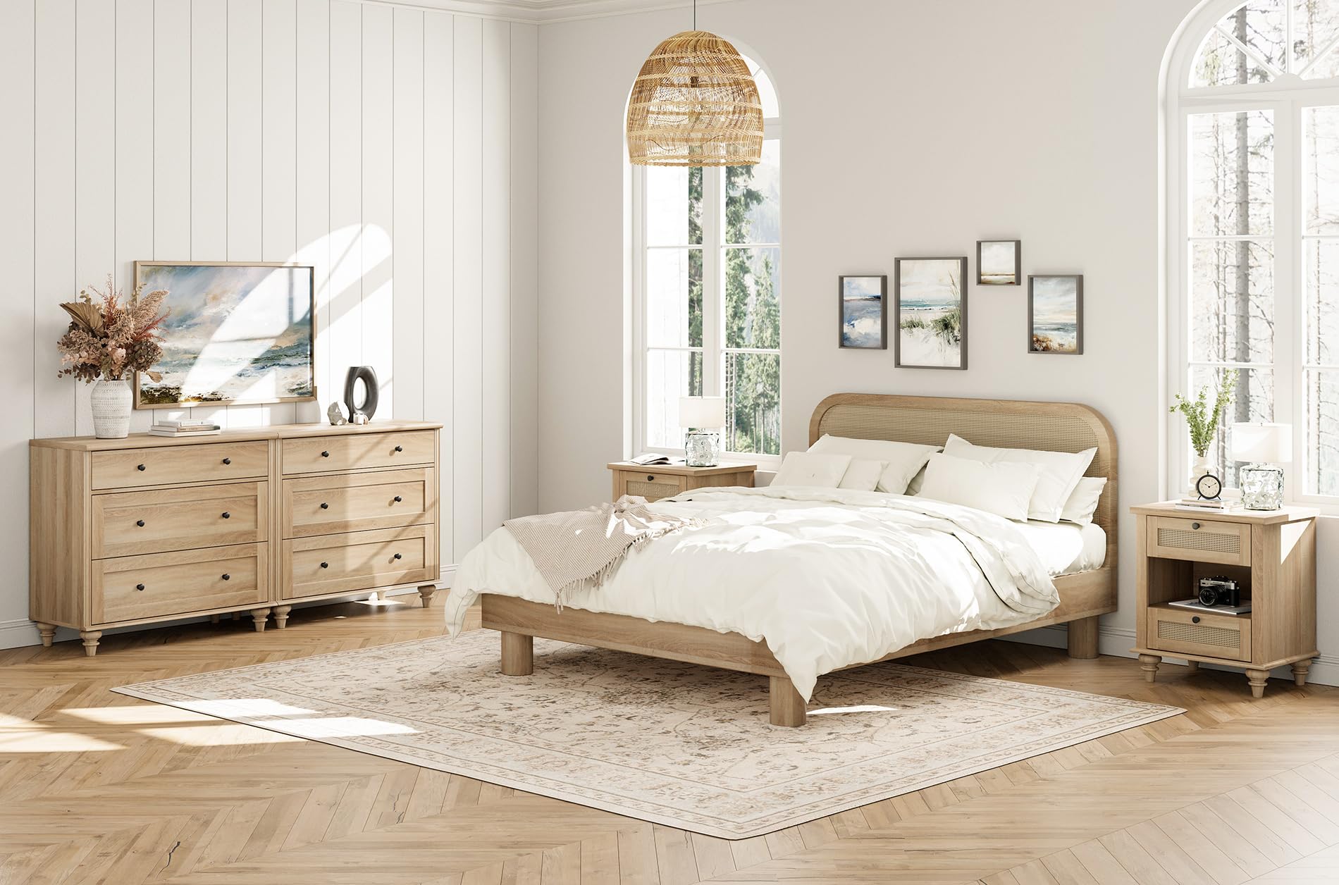 WAMPAT 4-Piece Bedroom Dresser Set with Nightstands - Farmhouse Style 3-Drawer Dressers & Side Tables with USB Charging Station, Solid Oak Furniture for Master Bedroom, Guest Room or Dorm