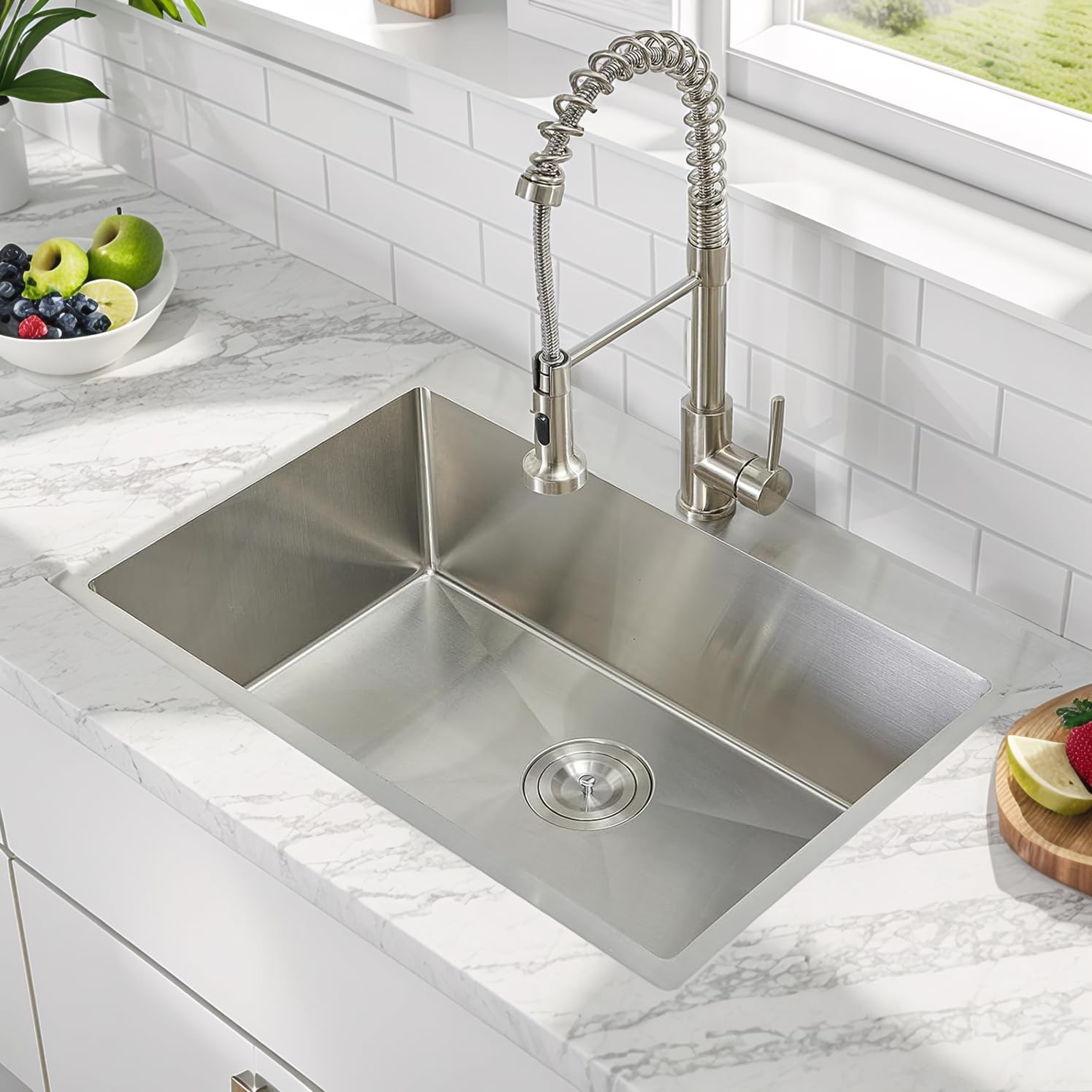 33x22 Inch Drop-in Stainless Steel Kitchen Sink - 16 Gauge Brushed Nickel Single Bowl Topmount Farmhouse Sink with Drain - Perfect for Food Prep, Dishwashing & Laundry Utility Areas