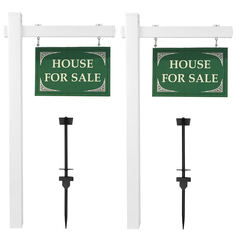 VINGLI 6ft Vinyl PVC Real Estate Sign Post - Durable Yard Post for Sale Signs, Hanging Ads & Outdoor Advertising - White (2 Pack) - Perfect for Realtors, Open Houses & Property Listings