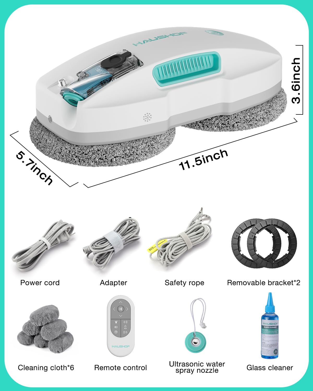 HAUSHOF Robot Window Cleaner with 3800Pa Strong Suction, Auto Water Spray System, Smart AI Path Planning & Edge Detection, Remote Control for High-Rise Windows & Glass Doors - Perfect for Home, Office, and Skyscraper Window Cleaning