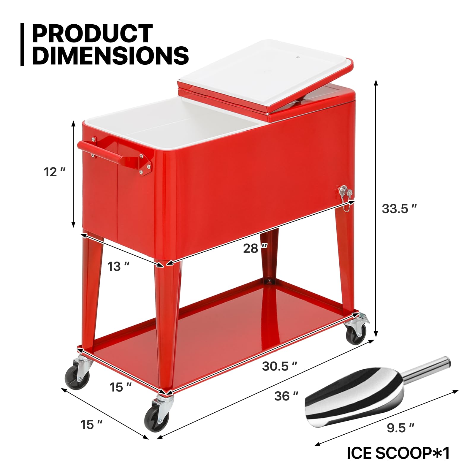 MADOG 50-Quart Rolling Cooler with Wheels - Insulated Outdoor Cooler for Picnics, Camping, Beach, Tailgating & Backyard Parties - Perfect for Patio, Deck & BBQ Gatherings