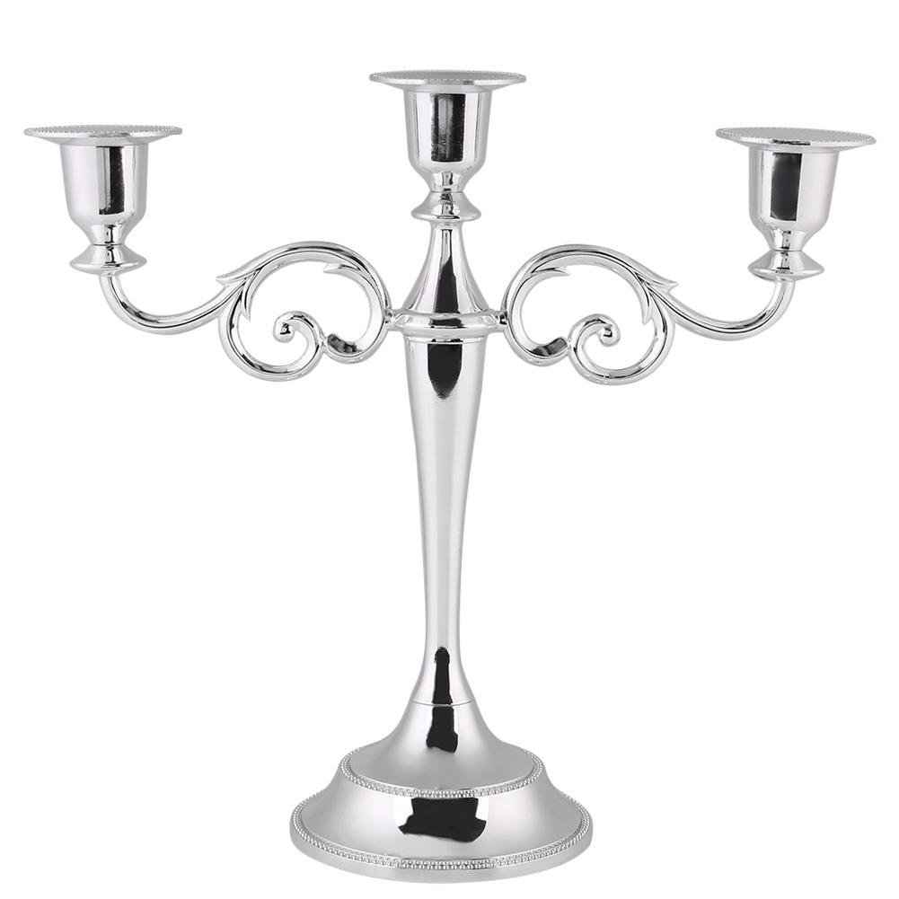 3 Arms Candle Holder - European Style Silver Candle Stand for Home Decor, Wedding Centerpiece & Dining Table Decor (Set of 12)