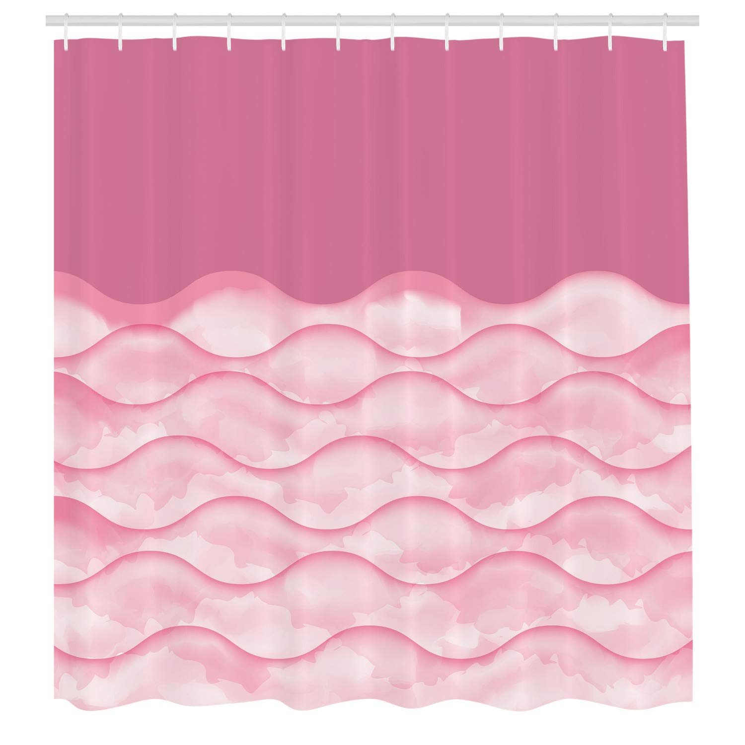 Ambesonne Ocean Themed Shower Curtain - Water Waves Design with Pink Rose Accents, 70