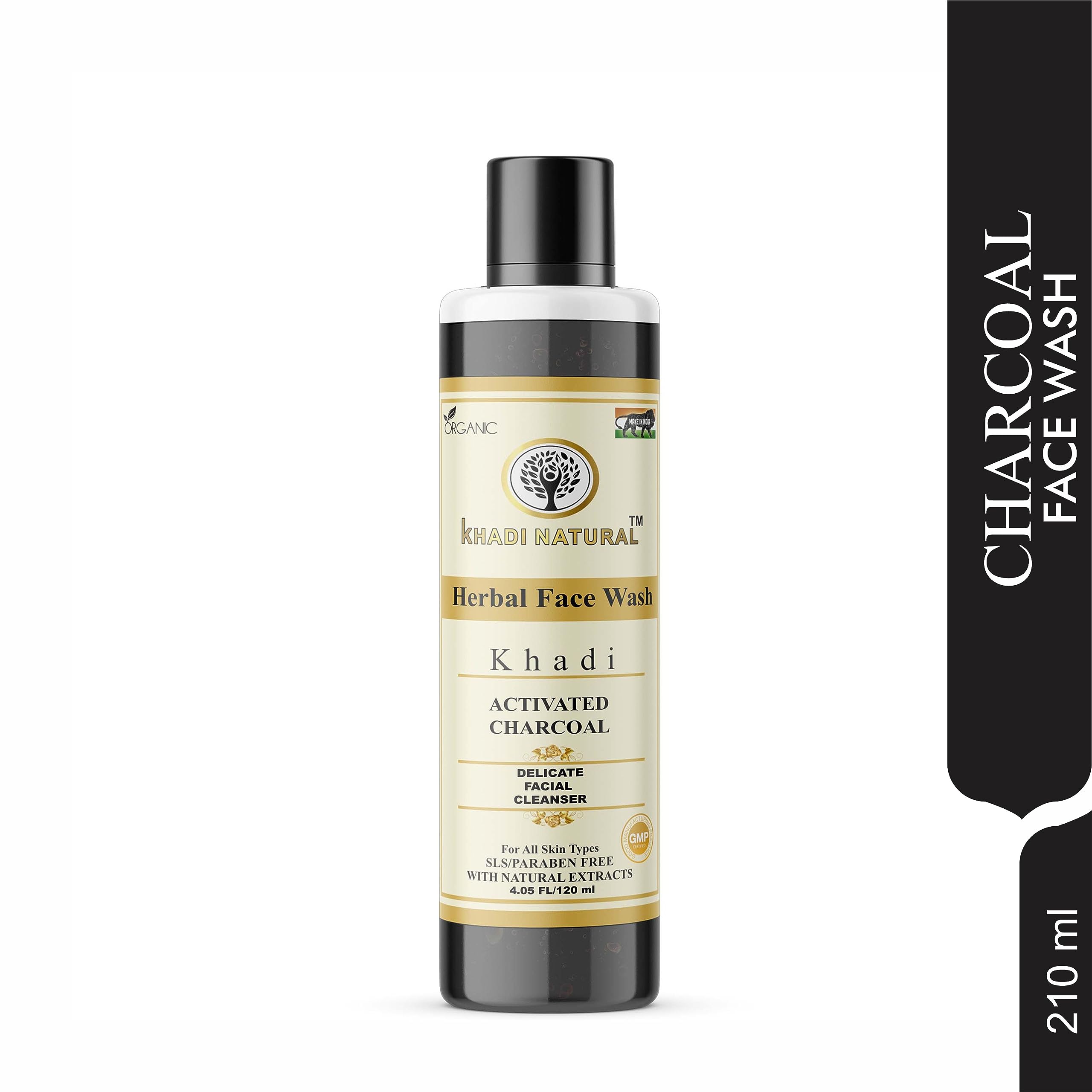 Khadi Natural Activated Charcoal Herbal Face Wash for Men & Women - 120ml | Deep Cleansing, Oil Control & Pore Minimizing | Perfect for Daily Skincare Routine & Acne-Prone Skin