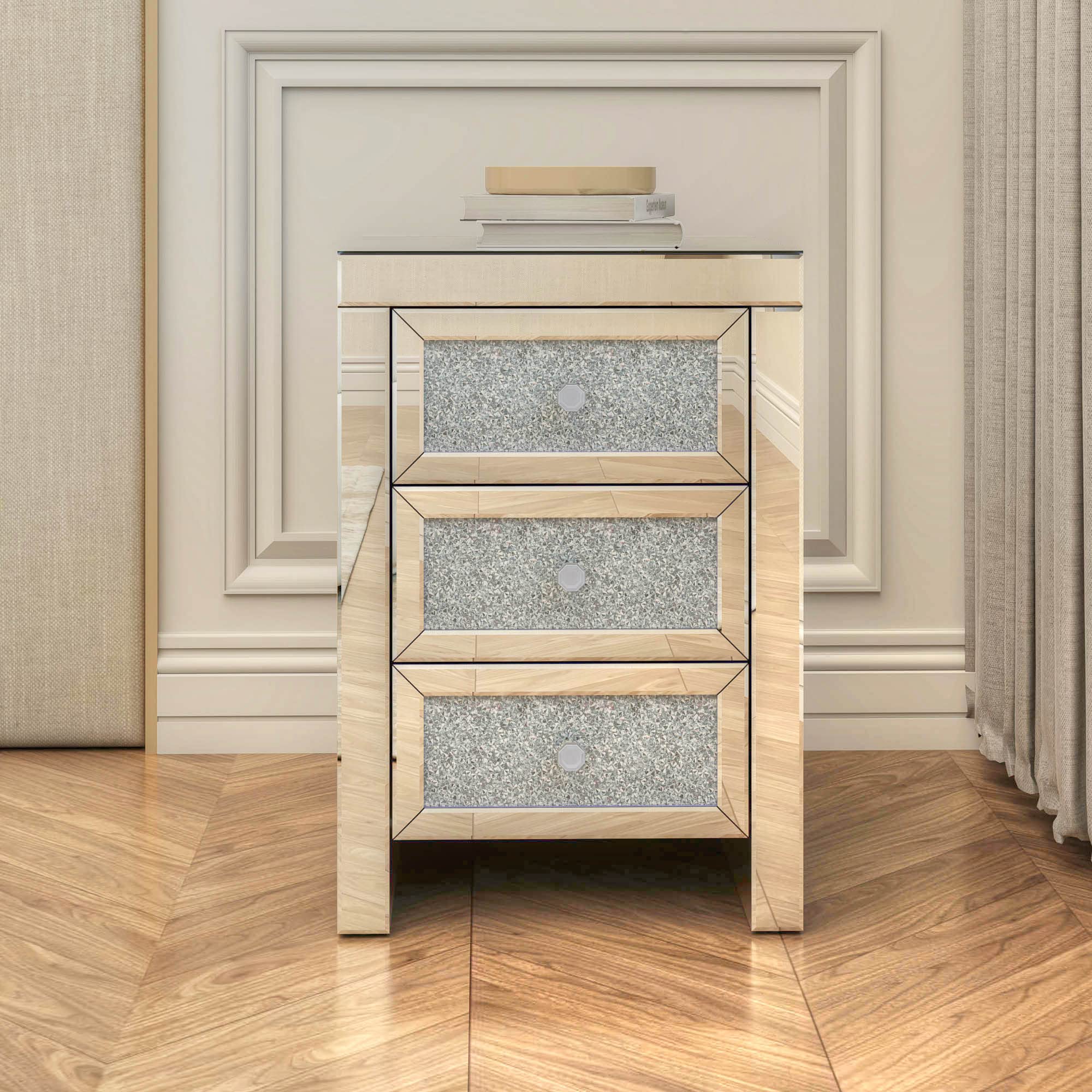 DEINPPA Mirrored Vanity Desk Set with Crystal Diamond Accents - 2 Drawer Makeup Dressing Table for Women & Girls | Perfect for Bedroom, Living Room or Home Office Beauty Station