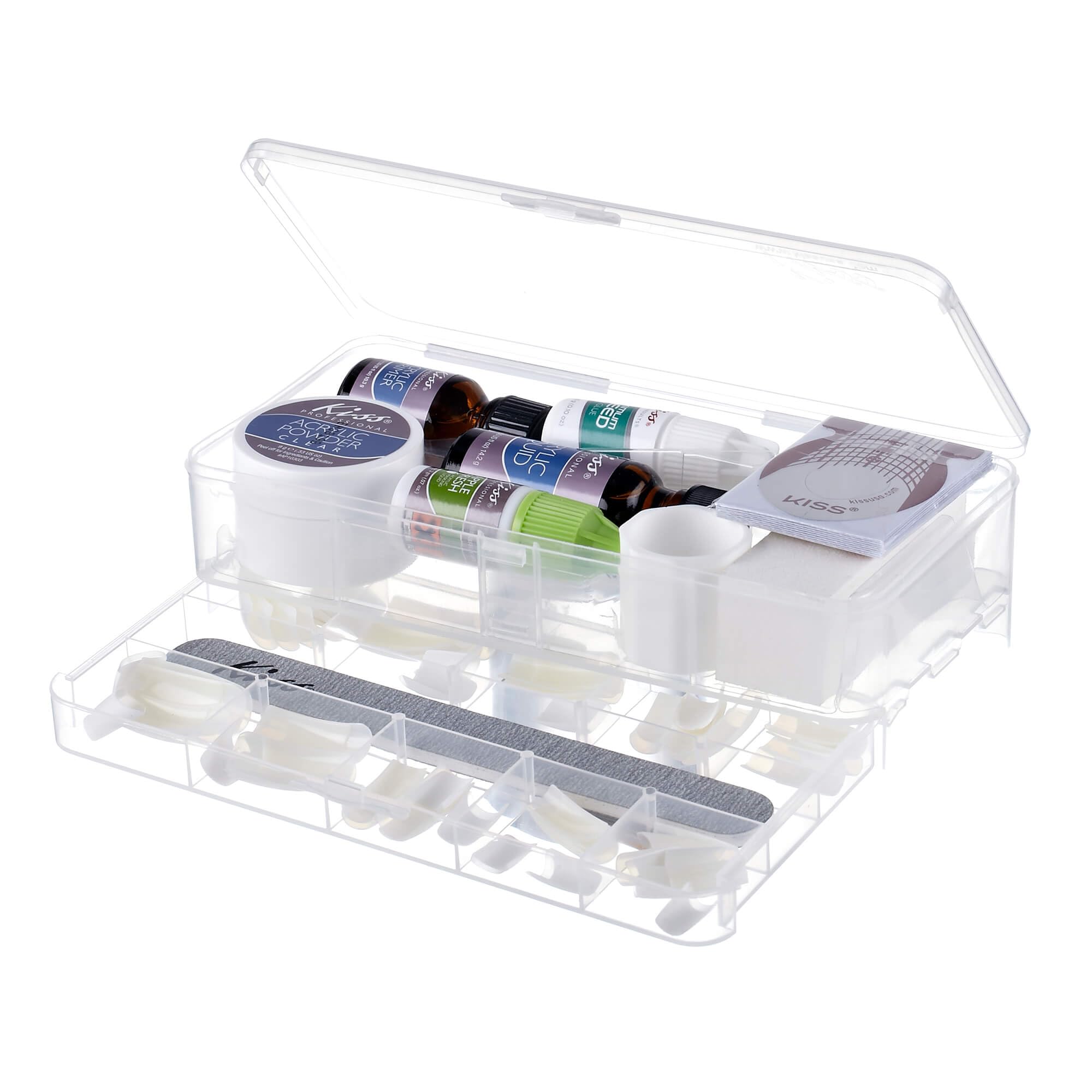 KISS Complete Salon Acrylic Fake Nails Manicure Kit - Includes Acrylic Liquid, Primer, Clear Powder, Fast-Drying Nail Glue & 60 Long Bubble-Free Nails | DIY Nail Extensions for Home, Parties & Special Occasions