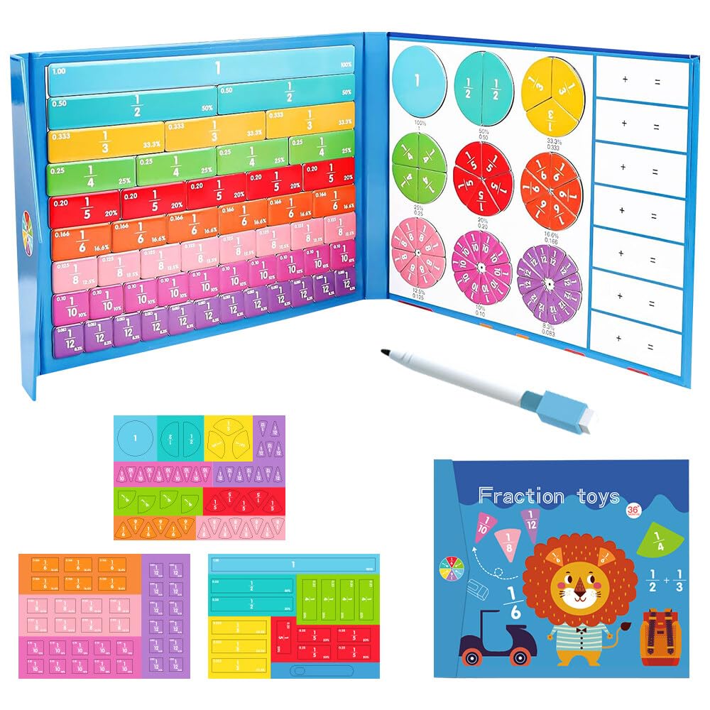 Montessori Math Educational Games for Kids Ages 5-9 - Magnetic Fractions Learning Toys, STEM Educational Toys for Boys & Girls - Perfect for Homeschooling, Classroom & Interactive Math Practice