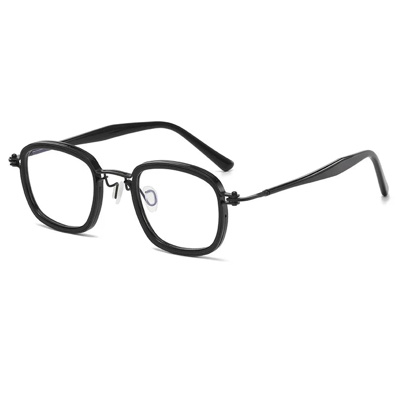 Unisex Black Titanium Acetate Square Full Rim Eyeglasses Frame 45863 - Stylish & Durable for Work, Reading & Everyday Wear