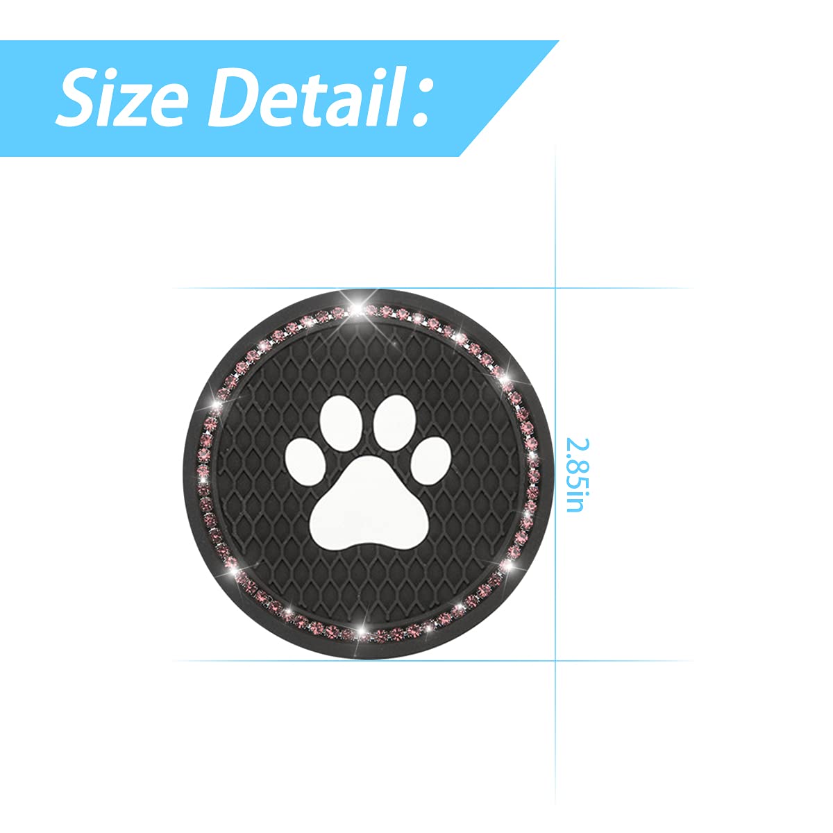 2PCS Universal Bling Car Cup Coaster Set - Rhinestone Dog Paw Design Car Accessories (2.75 Inch) - Non-Slip Cup Holder Insert Mat Pad for Most Vehicles - Perfect for Coffee, Drinks & Road Trips (Black/Pink)