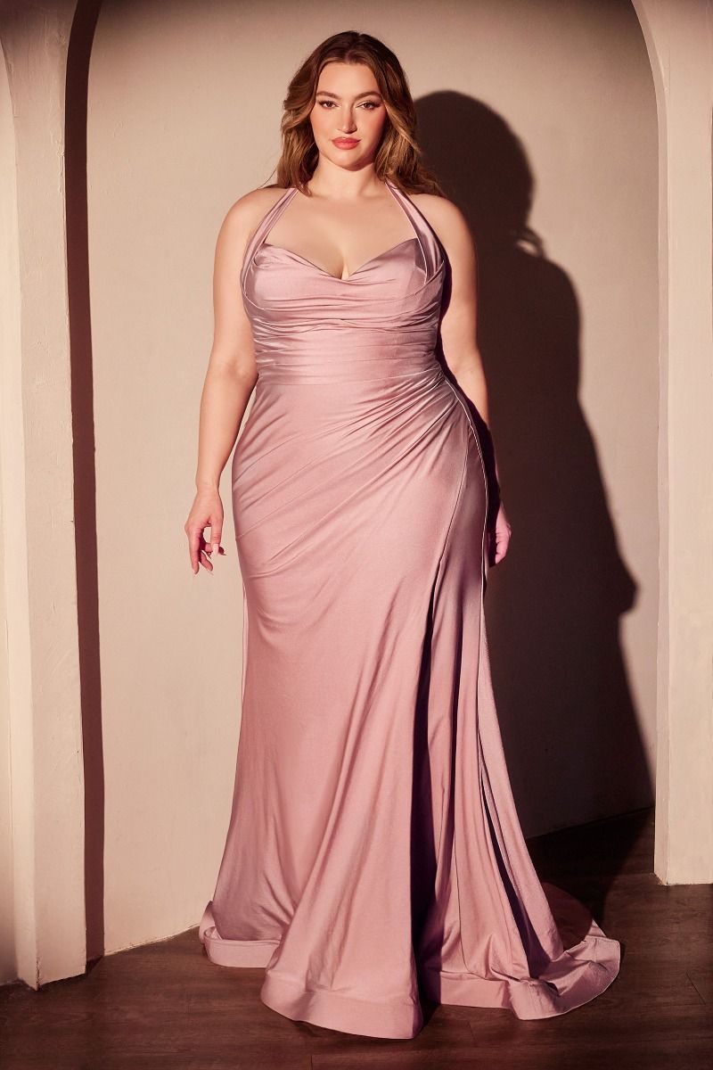 Elegant Dusty Rose Stretch Spandex Satin Halter Fitted Dress for Women | Perfect for Fall Weddings, Evening Parties & Special Occasions