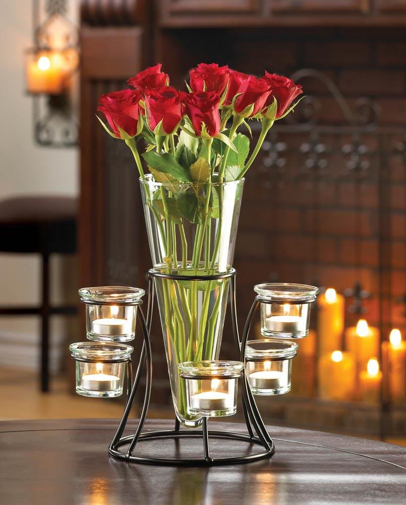 Elegant Pair of Circular Candle Holders with 6 Glass Vases - Perfect for Wedding Centerpieces, Dining Table Decor, and Romantic Home Ambiance