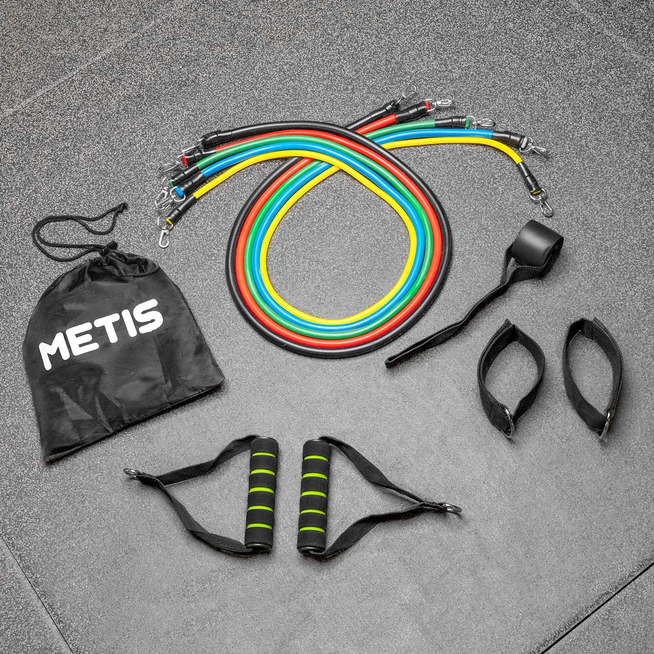 METIS 11-Piece Pulley Resistance Bands Set with Handles, Ankle Straps & Carry Bag - Home Gym Equipment for Strength Training, Physical Therapy & Full Body Workouts | Perfect for Home Fitness, Yoga, Pilates & Rehabilitation Exercises
