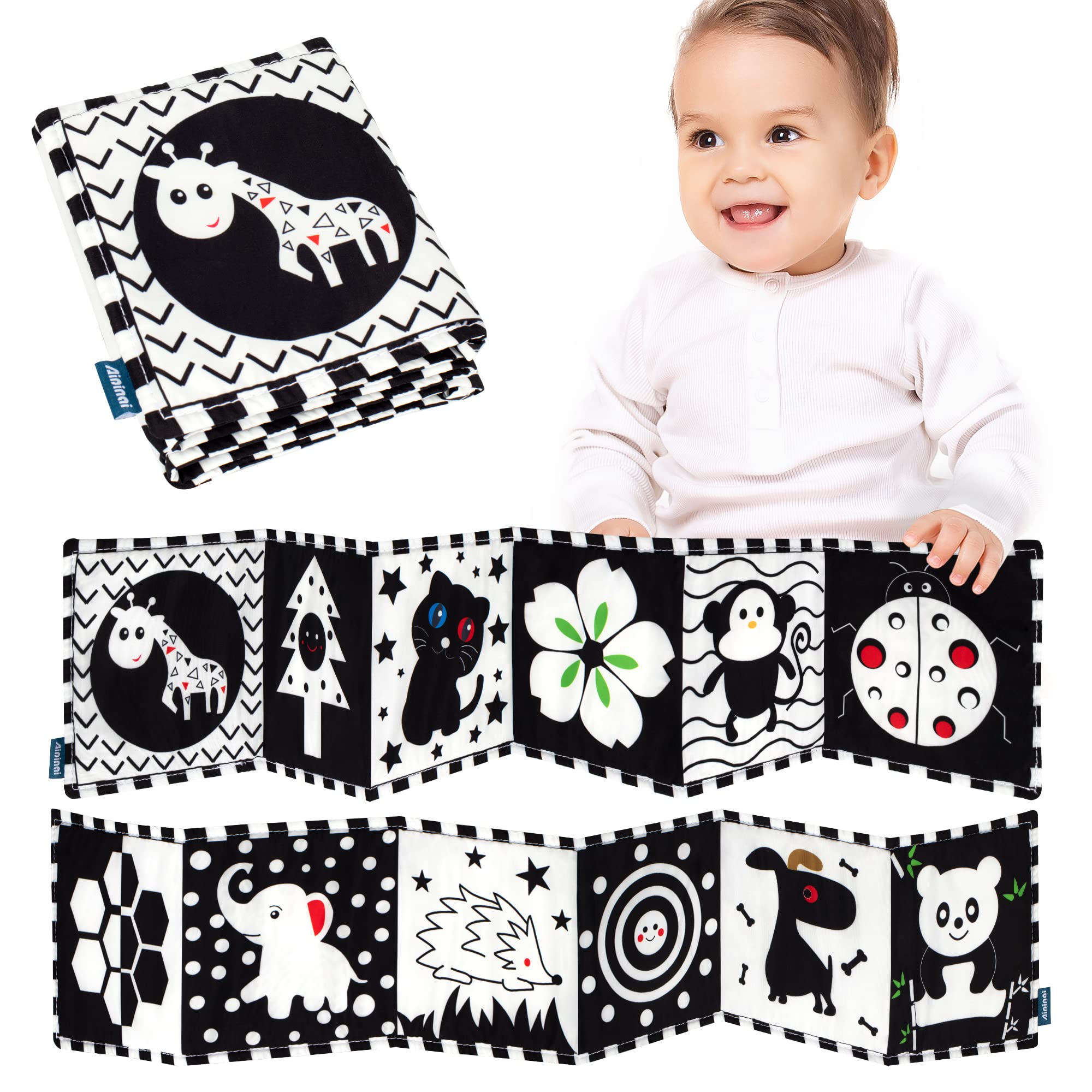 SYNARRY High Contrast Black & White Baby Book - Newborn Sensory Toys 0-6 Months | Tummy Time Activity Cloth Book for Infant Visual Development | Perfect for Early Learning & Playtime