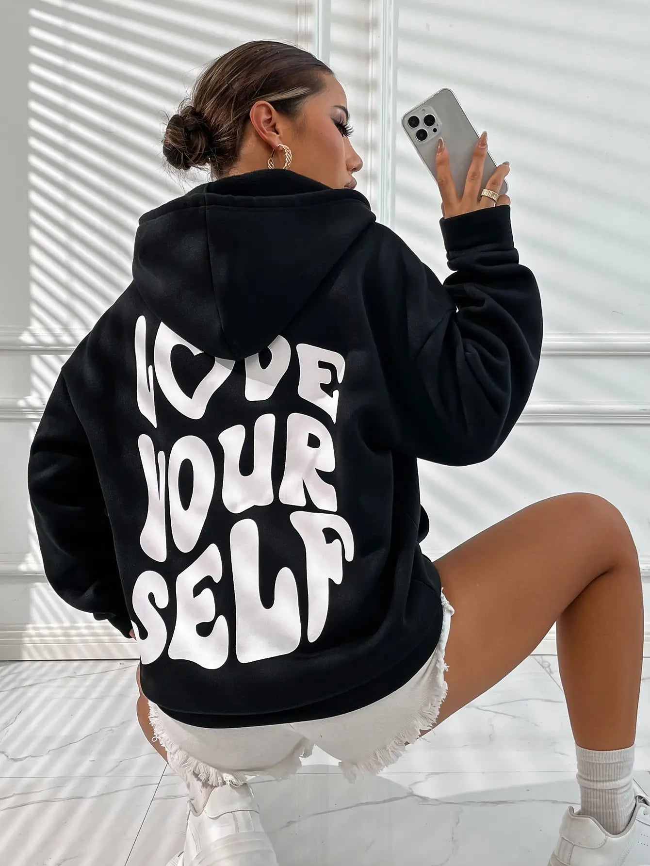 Love Yourself Cotton Printed Hoodie - Creative Oversized Women's Sweatshirt for Streetwear & Harajuku Fashion | Perfect for Casual Outfits, Outdoor Activities and Trendy Street Style