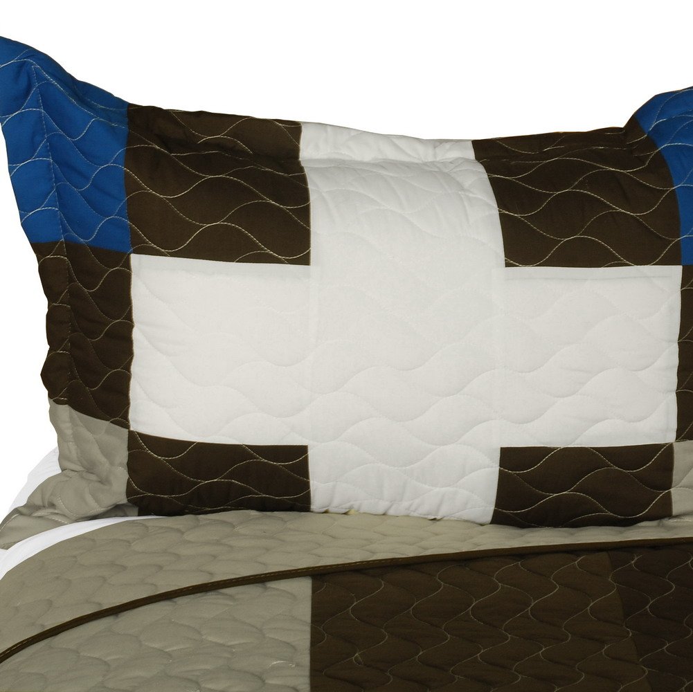 Milky Quartz Geometric Quilt Set - Full/Queen Size Vermicelli-Quilted Patchwork Bedding | Perfect for Modern Bedroom Decor & Cozy Winter Nights
