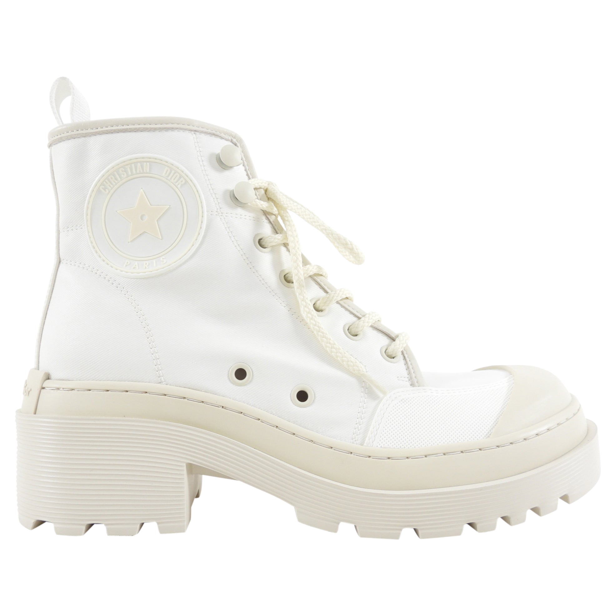 Dior Ivory Coated Canvas and Leather D Rise Ankle Boots Size 37 - Luxury Fashion Boots for Women, Perfect for Parties, Weddings & Evening Events