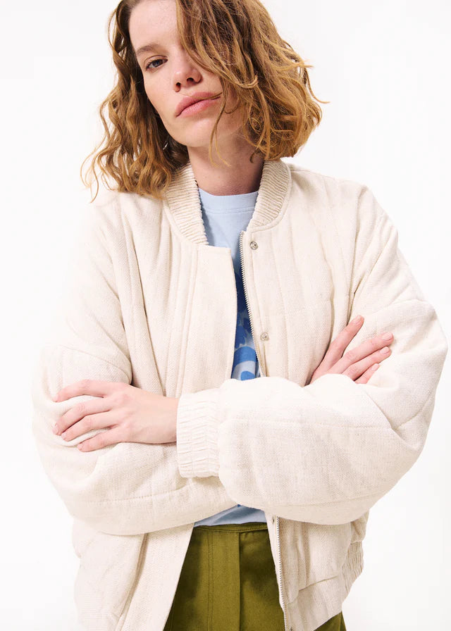 Cilem Bomber Jacket for Women - Lightweight Cream Jacket with Ribbed Cuffs & Hem | Stylish Outerwear for Casual Wear, Street Fashion & Fall Layering