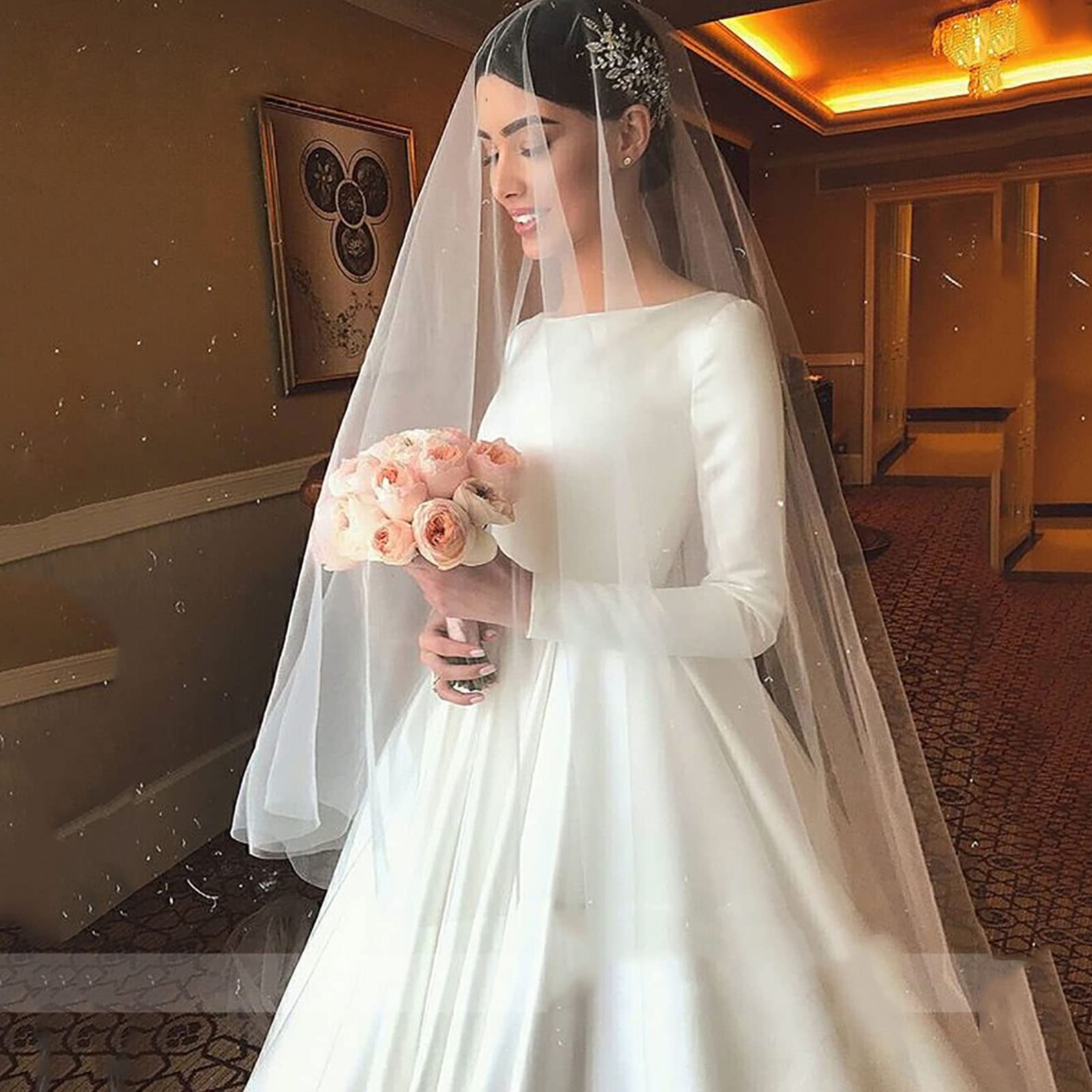 Elegant Women's Wedding Ball Gown - Round Neck Long Sleeve Formal Party Dress with Flowing Skirt | Perfect for Bridal Ceremonies, Evening Galas and Special Occasions