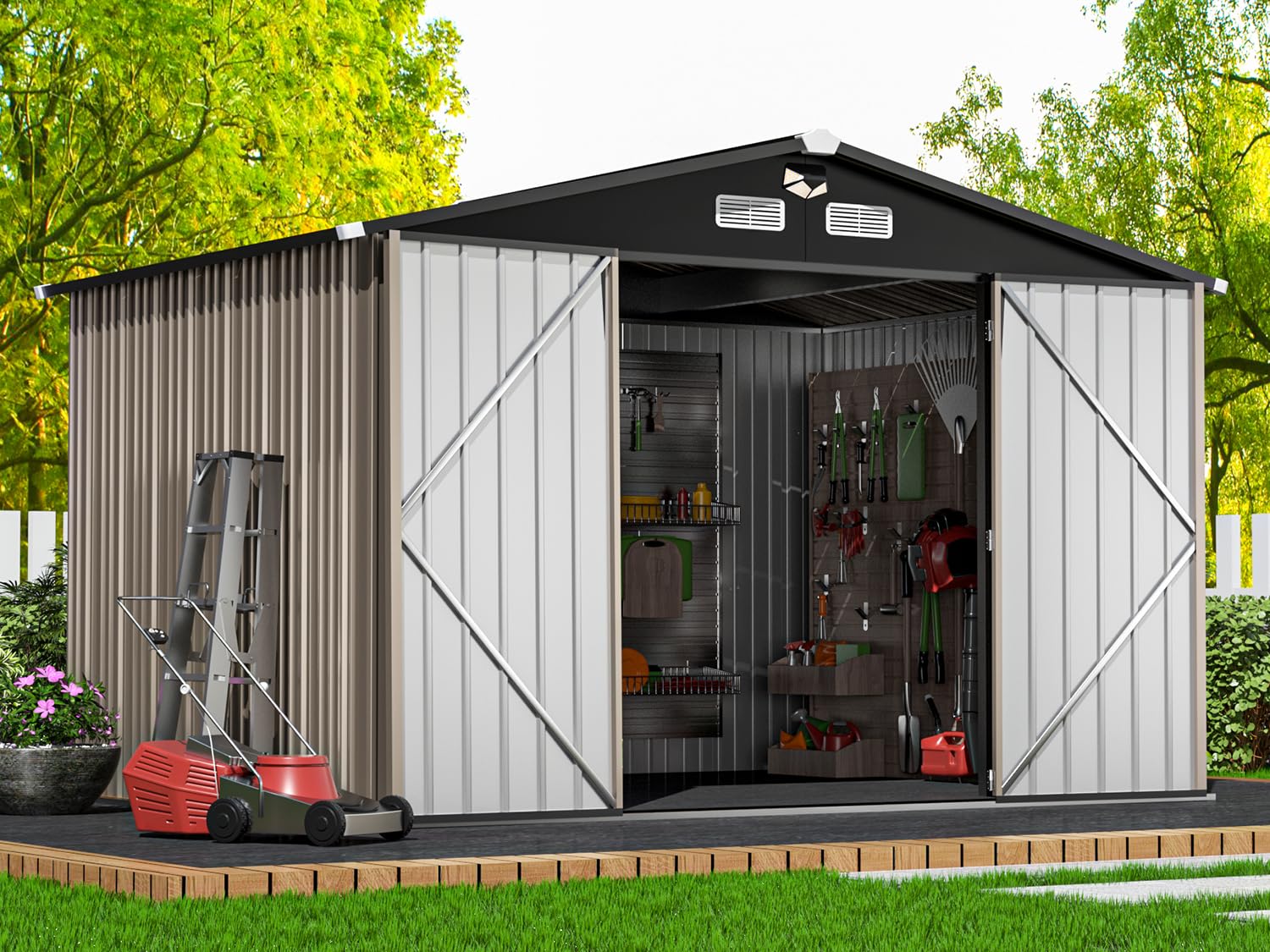 8x6 Metal Storage Shed - Waterproof Outdoor Storage Building with Lockable Doors for Backyard, Garden & Patio Organization | Durable Large Shed for Tools, Equipment & Seasonal Items