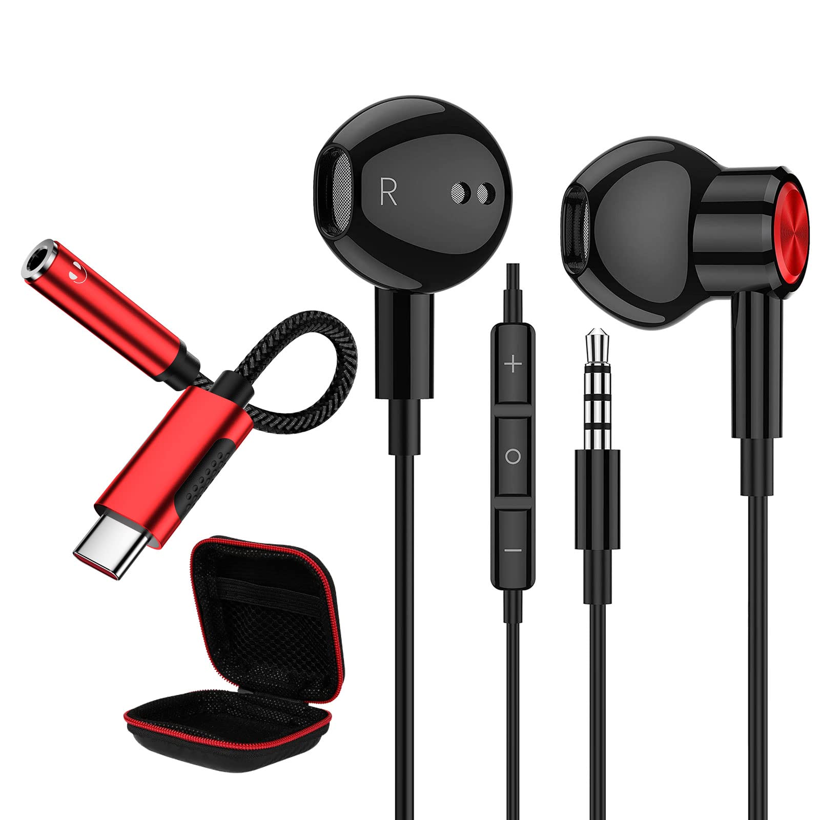 ACAGET USB C to 3.5mm Headphone Adapter with Wired Earphones - Type C Audio Dongle & Magnetic Headset Bundle - Perfect for iPhone 15, Samsung Galaxy, Pixel Phones & Laptops