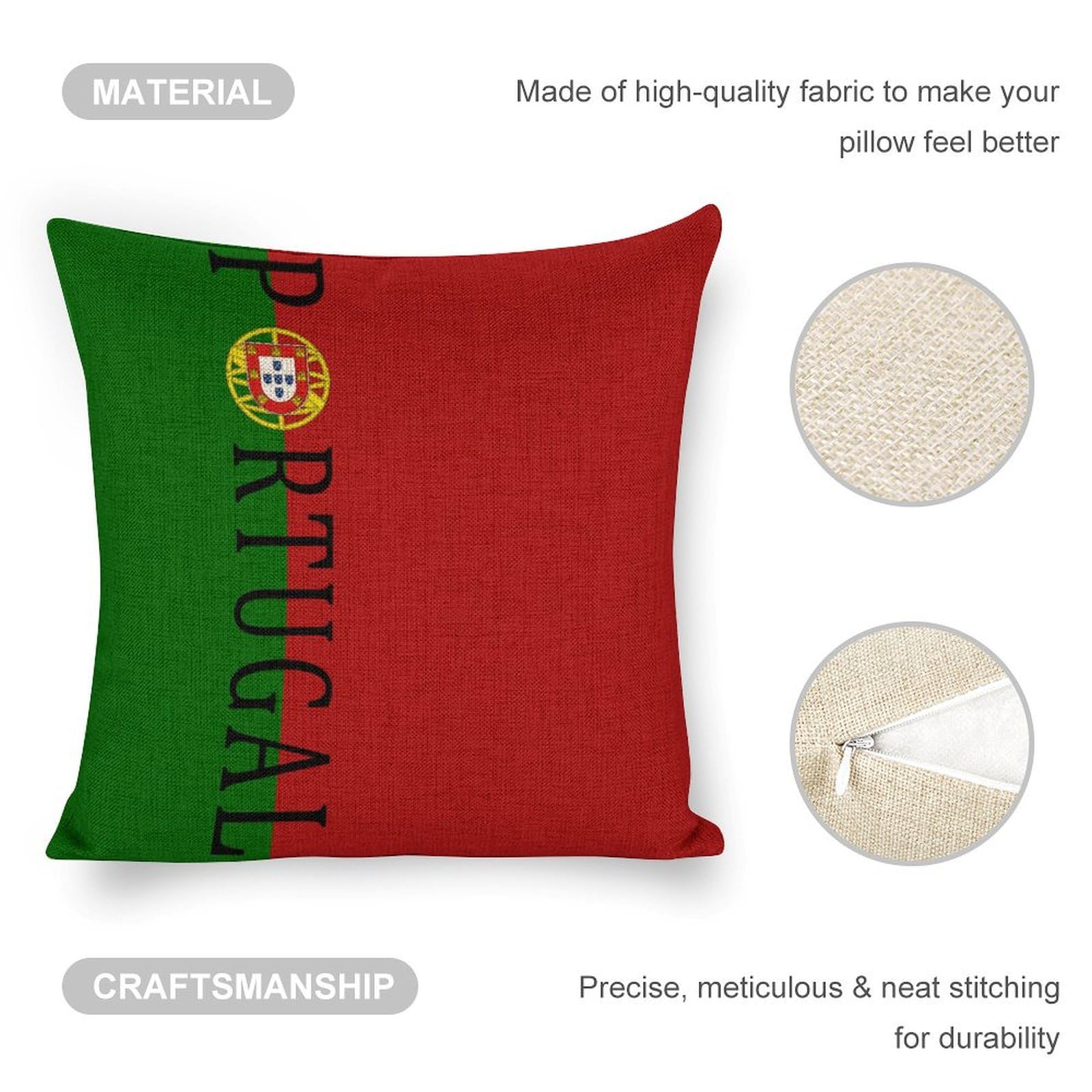 Portugal Soccer Football Throw Pillow Covers 18x18 Inches - 2 Pack Zippered Linen Cushion Covers for Sofa, Couch & Home Decor - Perfect for Living Room, Bedroom & Game Day Decorations